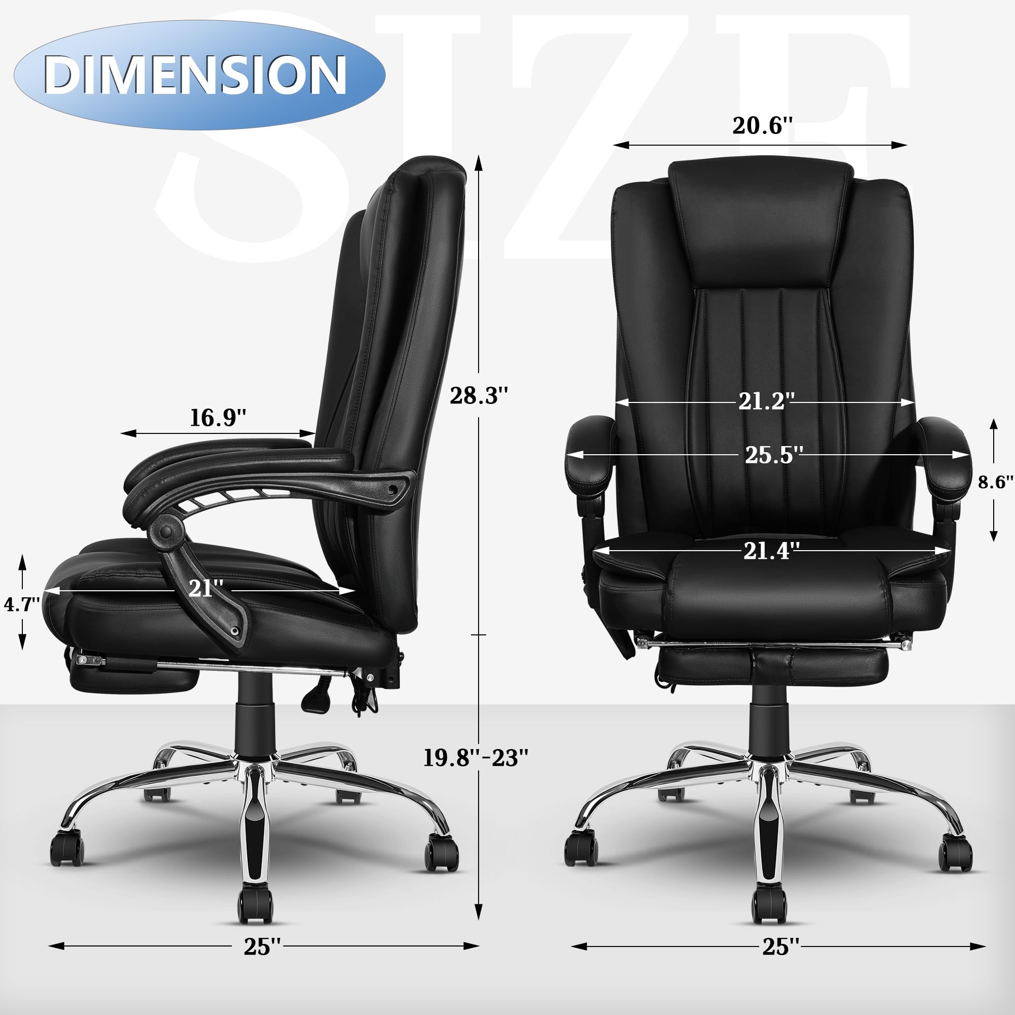 Premium 6-Point Massage & Heated Executive Office Chair - Big & Tall Ergonomic PU Leather Chair with Adjustable Height, Reclining Backrest & Footrest - Perfect for Home Office, Gaming & Workspaces