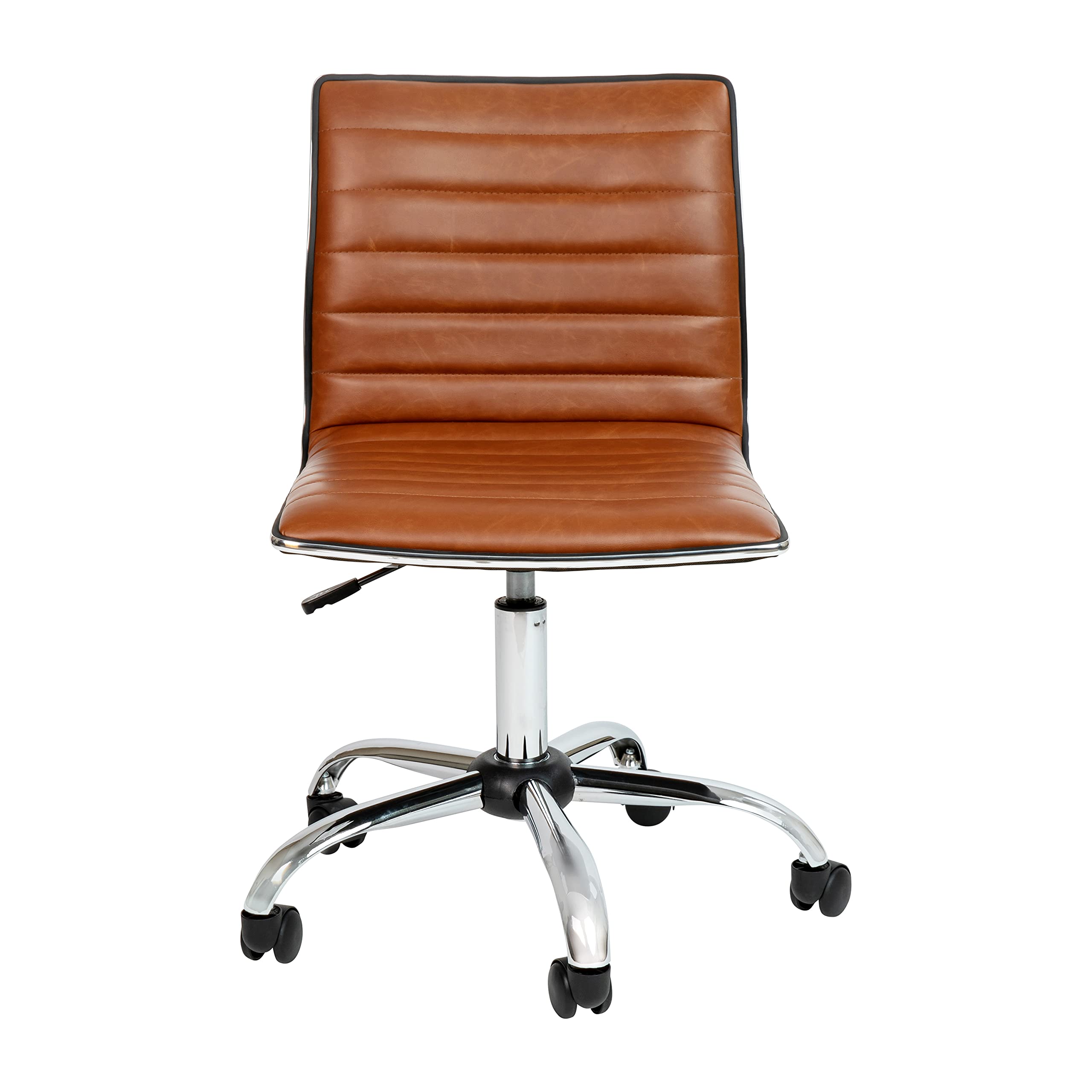 Flash Furniture Alan Office Task Chair - Brown Vinyl Ergonomic Desk Chair with Chrome Frame, Armless Design, Ribbed Back Support & Comfortable Seat for Home Office, Study or Workspace - Perfect for Long Hours Computer Work & Conference Rooms