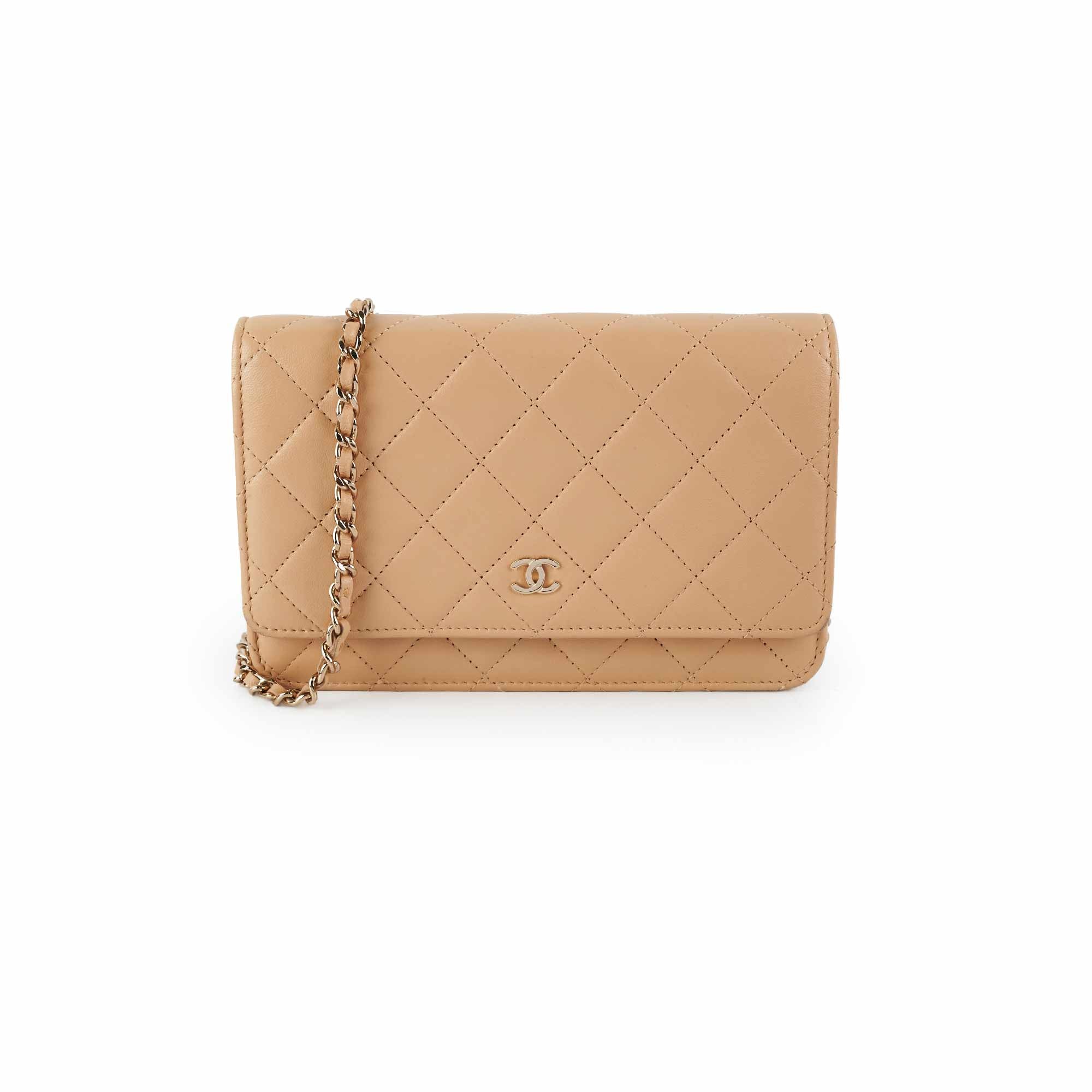 Authentic Chanel Lambskin Beige Wallet On Chain WOC Crossbody Bag - Luxury Designer Purse for Women, Perfect for Parties & Evening Events