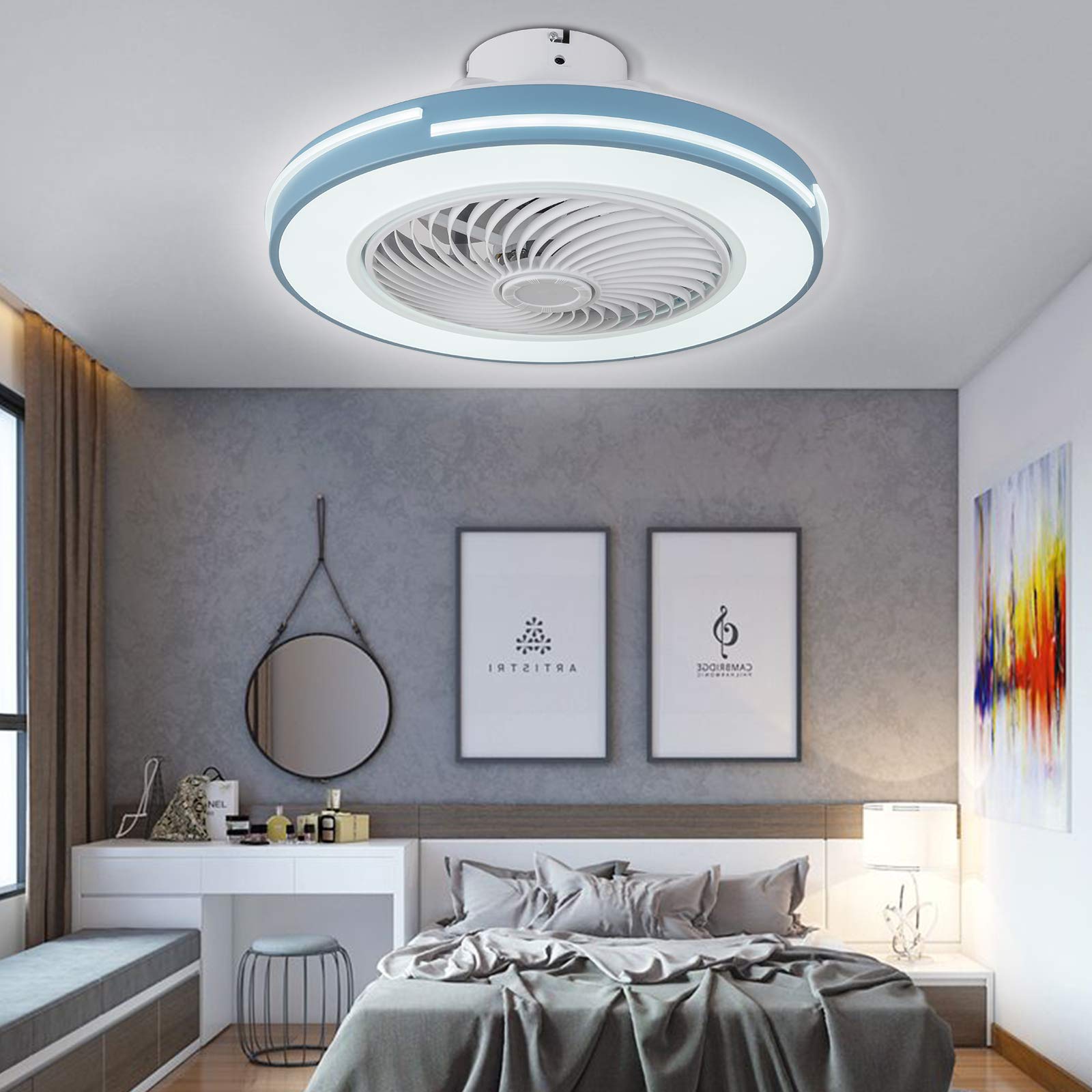 20 Inch Modern Round Ceiling Fan with Light Kit and Remote Control - Smart Dimmable LED Semi-Flush Mount Chandelier Fan (Fandelier) for Bedroom, Living Room, Kitchen - Perfect for Home Cooling and Stylish Interior Decoration