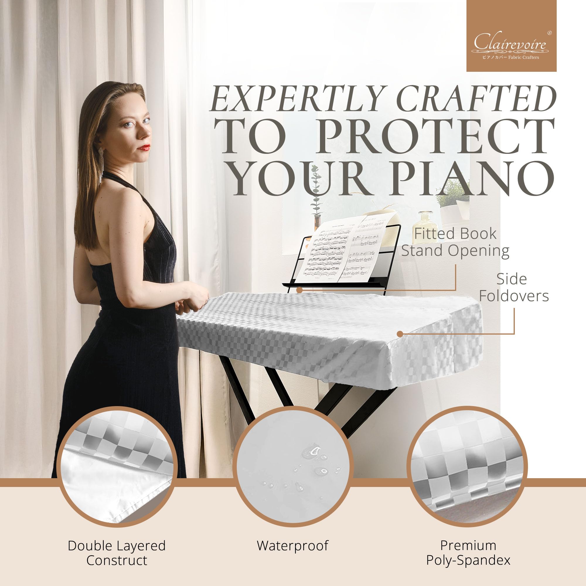 Waterproof Keyboard Cover for Yamaha DGX660 & DGX650 Digital Pianos - 88-Key Electric Piano Protection Cloth (Pearl White) | Perfect for Home, Studio & Stage Use