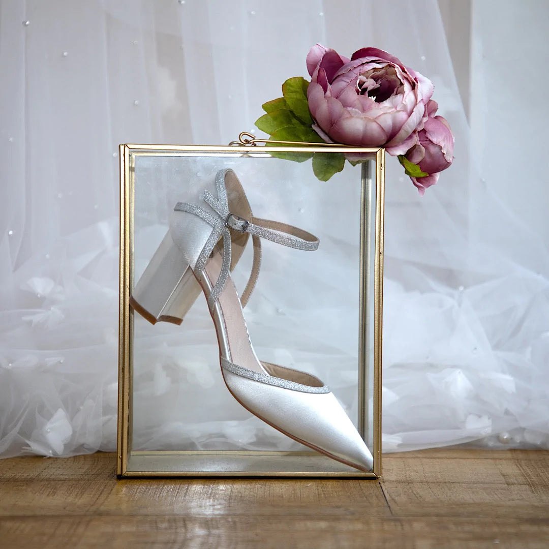 Perfect Bridal Robyn Satin Wedding Shoes with Silver Glitter Trim - Elegant Bridal Heels for Bride, Bridesmaids & Special Occasions