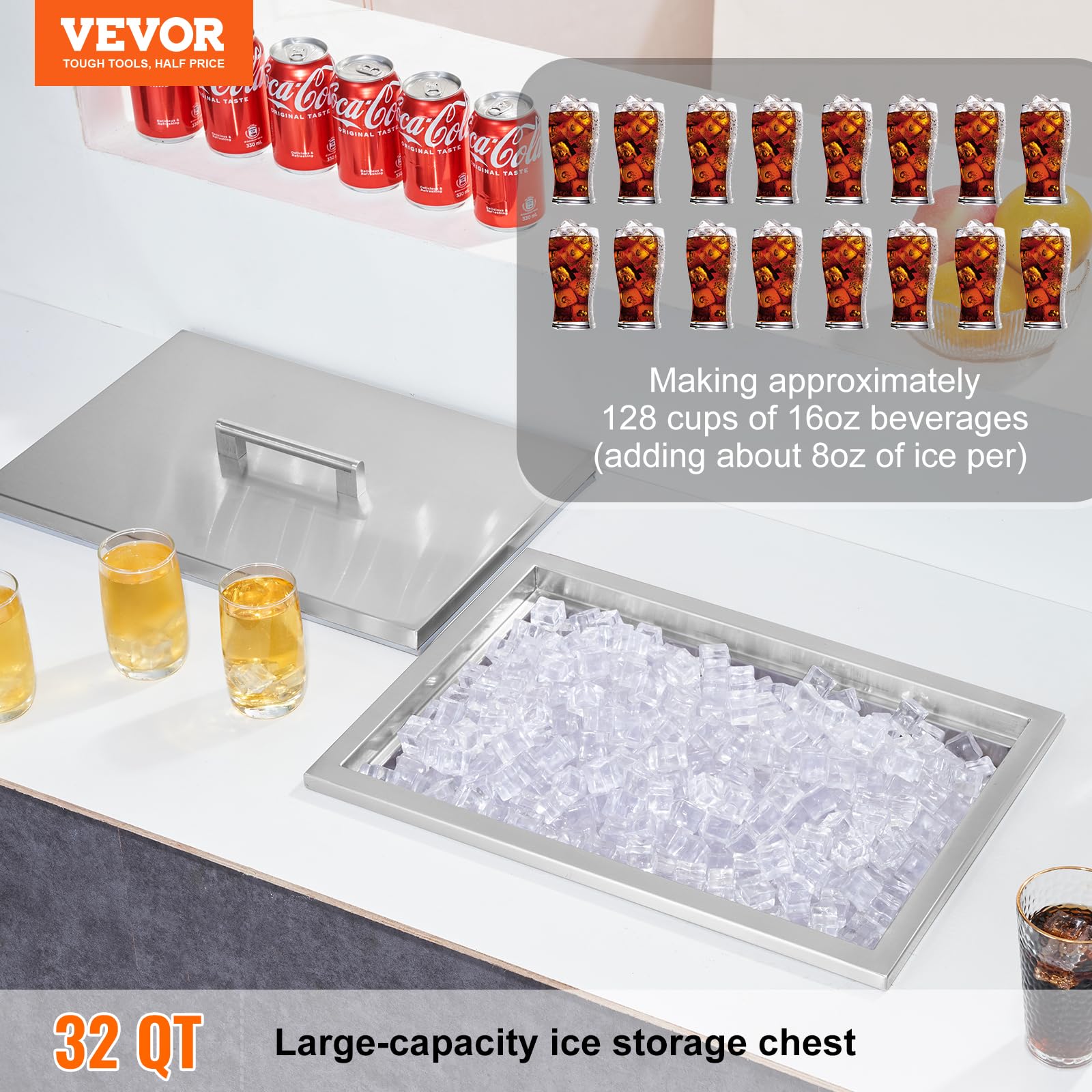 VEVOR 32 Quart Stainless Steel Drop-In Ice Chest Cooler - 20