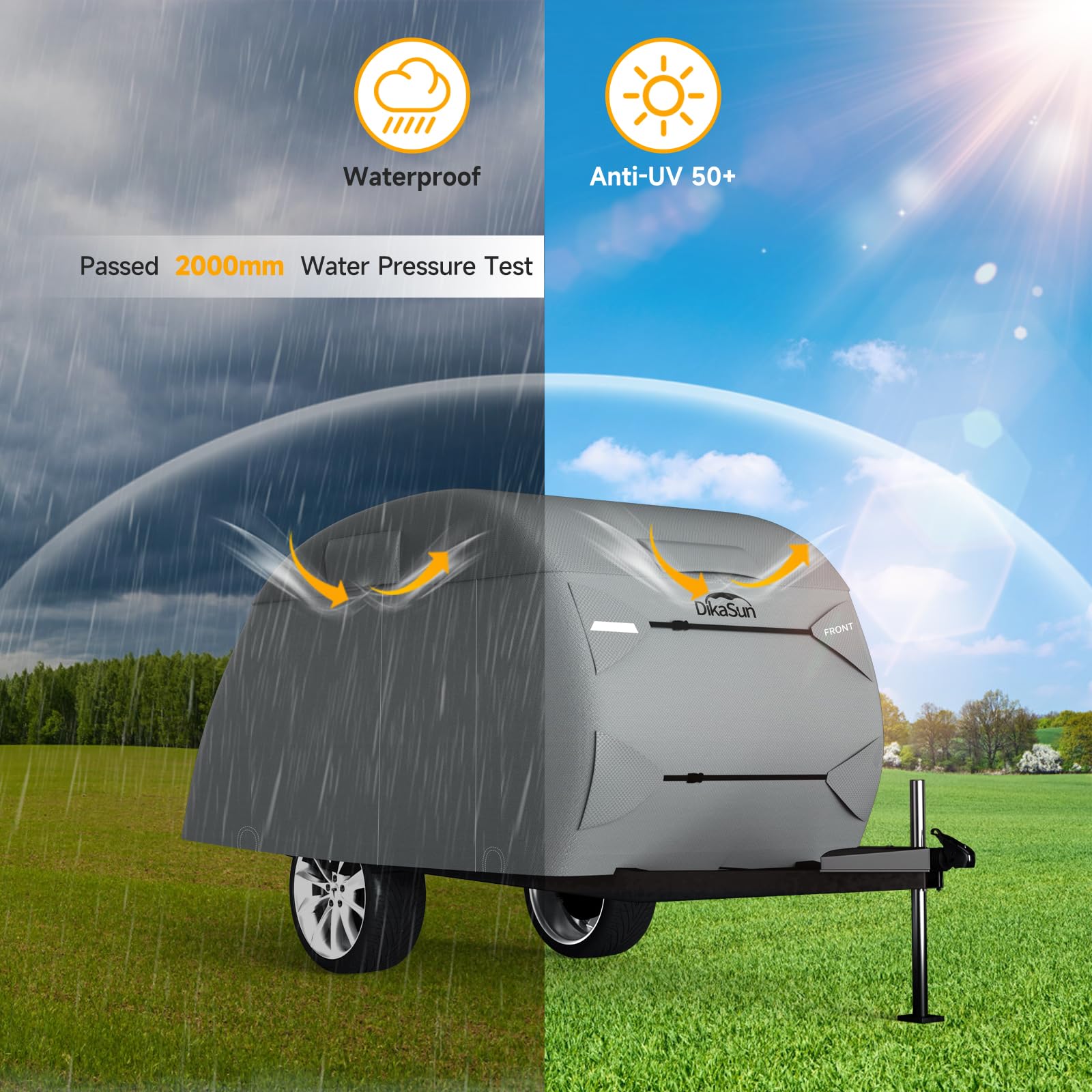 Premium Waterproof Teardrop Trailer Cover - 7-Layer Protection for 12' to 15' Campers | Heavy-Duty, Tear-Resistant Travel Trailer Cover for Forest River R-Pod & Clamshell Trailers | Ideal for Outdoor Camping, RV Storage & All-Weather Protection