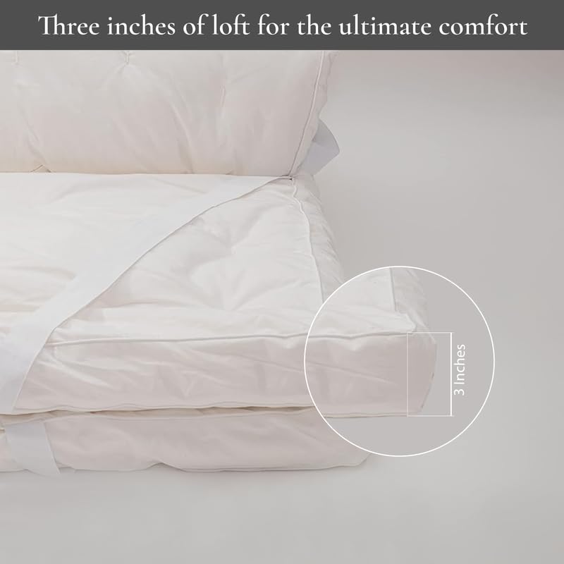 Sleep and Beyond myWoolly Latex Topper - 100% Natural Wool & Latex Filled Mattress Topper, 3-Inch Thick, Twin XL (39x81 Inches), Ivory - Perfect for Back Pain Relief & Temperature Regulation in All Seasons