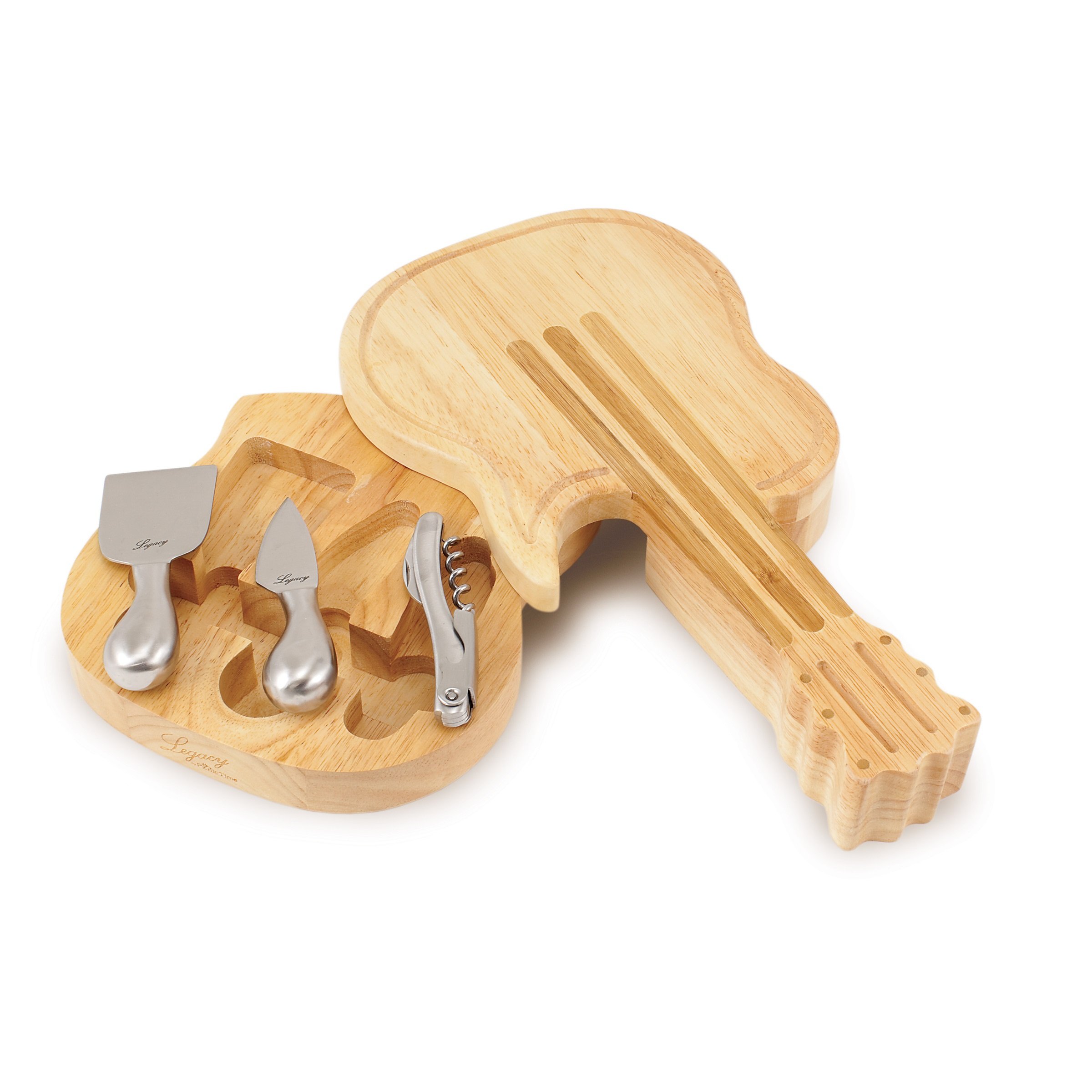 TOSCANA - Picnic Time Brand Bamboo Guitar Cheese Board & Knife Set - Charcuterie Board with 4 Cheese Knives - Wooden Serving Platter for Parties, Picnics & Wine Tasting Events