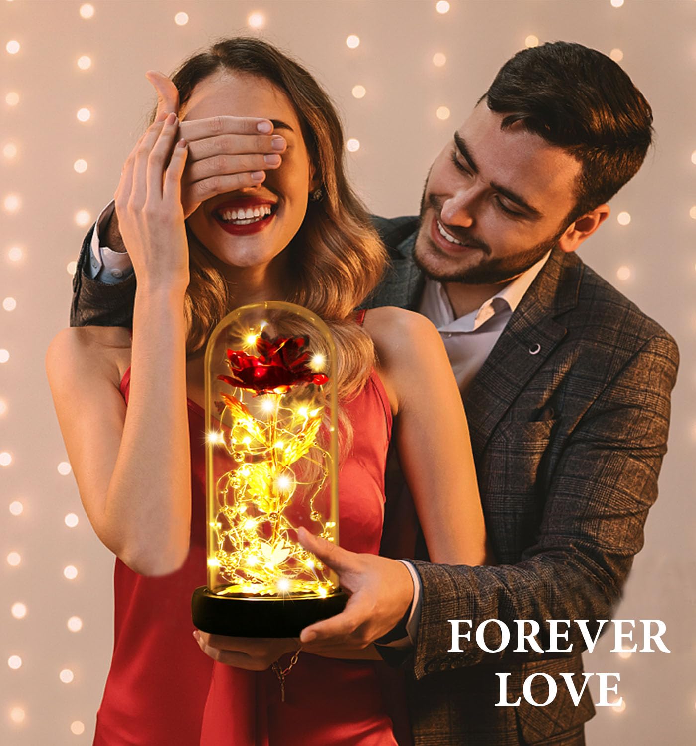 Valentine's Rose Gift for Her - Artificial Flower in Glass Dome with 2 Light Modes, Colorful Gold Foil Rose - Perfect for Weddings, Birthdays & Romantic Occasions