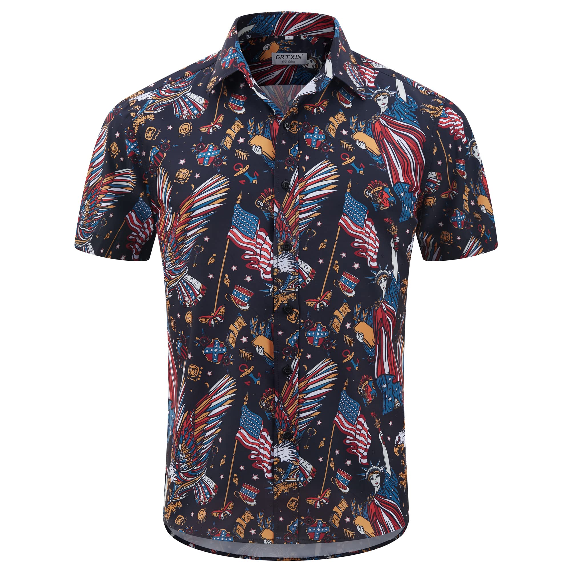 Men's American Flag Hawaiian Shirt - Patriotic Short Sleeve Button Down Shirt for 4th of July, BBQ & Summer Vacations