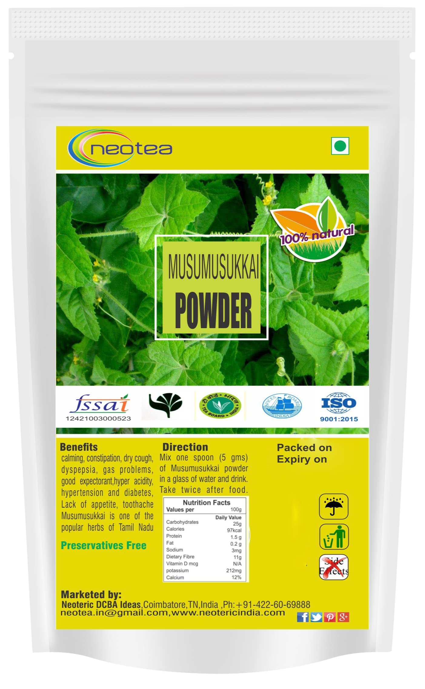 Neotea Musumusukkai Powder (Mukai Maderaspatana) 300g - Premium Herbal Supplement for Digestive Health & Immunity Boost - Perfect for Tea, Smoothies & Ayurvedic Remedies