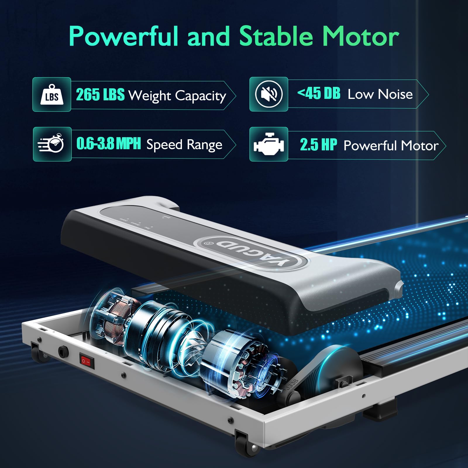 Under Desk Treadmill for Home & Office - 2.5HP Portable Walking Pad with Remote Control & LED Display - Compact Jogging Running Machine for Small Spaces (Silver) - Perfect for Work from Home, Office Exercise & Apartment Workouts