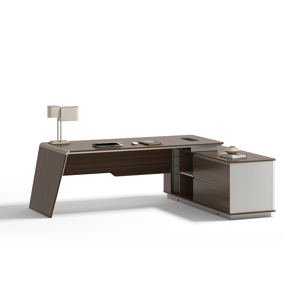 Premium ANDERS Executive Desk with Reversible Return - 2.2M L-Shaped Office Desk in Hazelnut & Beige | Modern Home Office Furniture for Professionals & Remote Workers