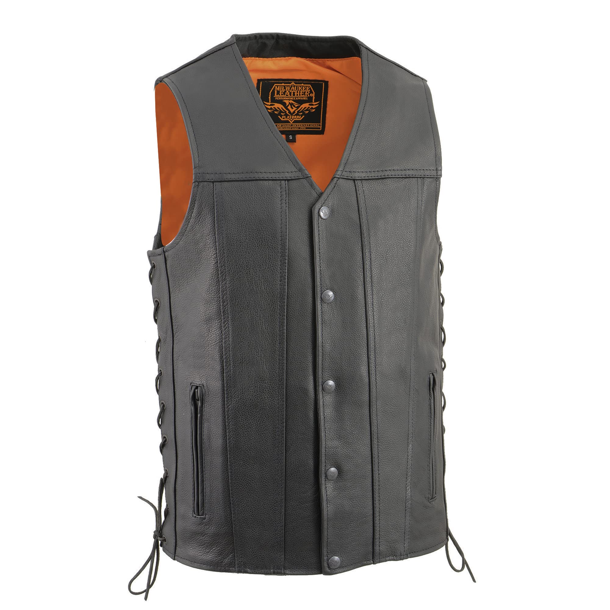 Milwaukee Leather MLM3520 Men's Black Leather Side Lace Straight Bottom Vest | Motorcycle Riding, Outdoor Adventure & Casual Wear