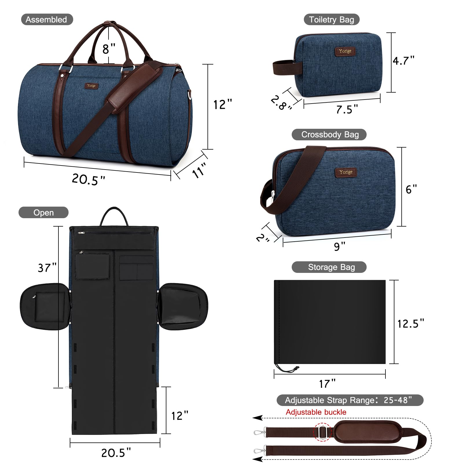 2-in-1 Convertible Travel Garment Duffle Bag Set for Men & Women - Large Carry-On Hanging Suit Dress Clothes Organizer with Detachable Crossbody Bag (4-Piece Set) | Perfect for Business Trips, Weekend Getaways & Gym Workouts