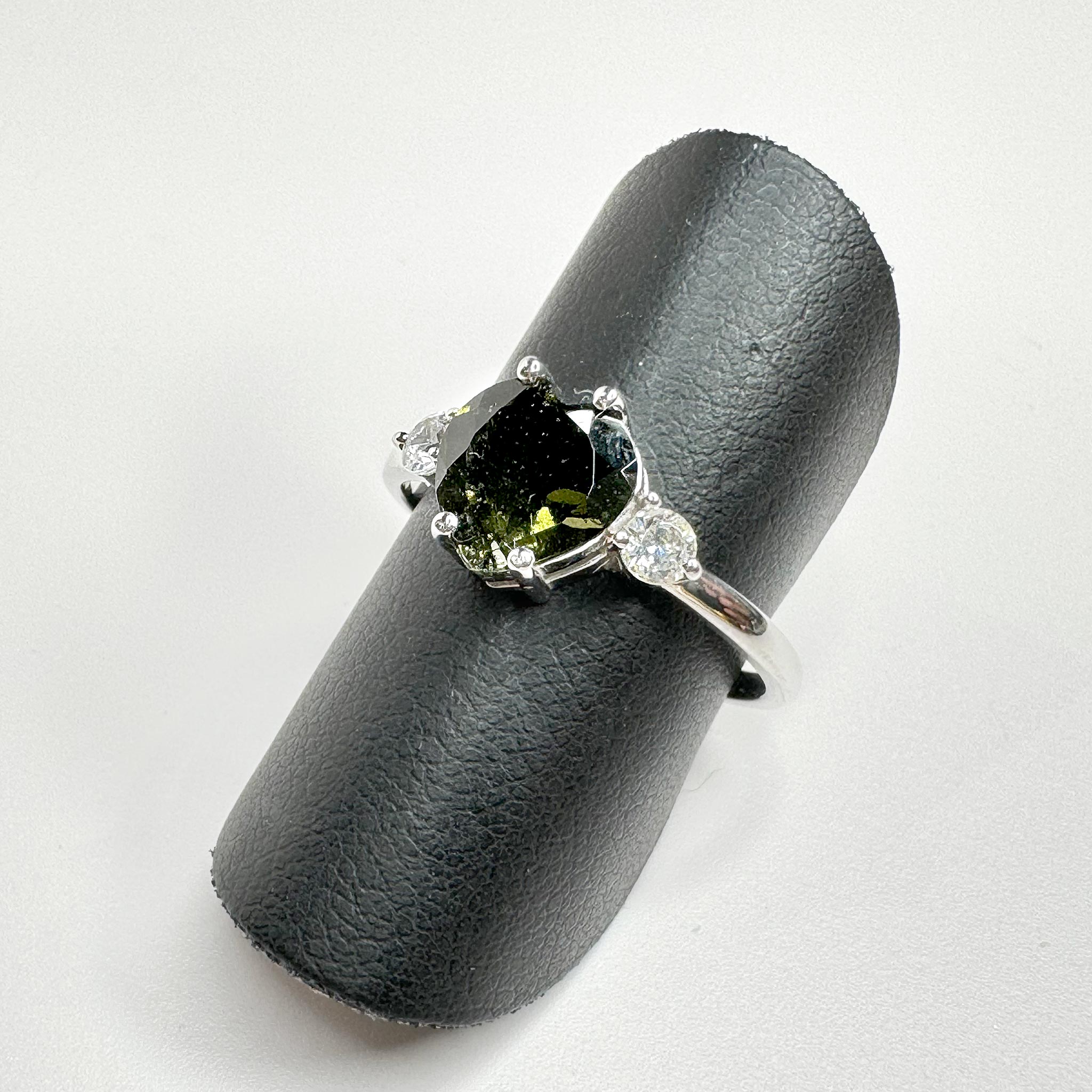 Genuine Moldavite Faceted Heart Ring with CZ Accents - Elegant Bohemian Jewelry for Women, Perfect for Spiritual Healing, Meditation & Special Occasions