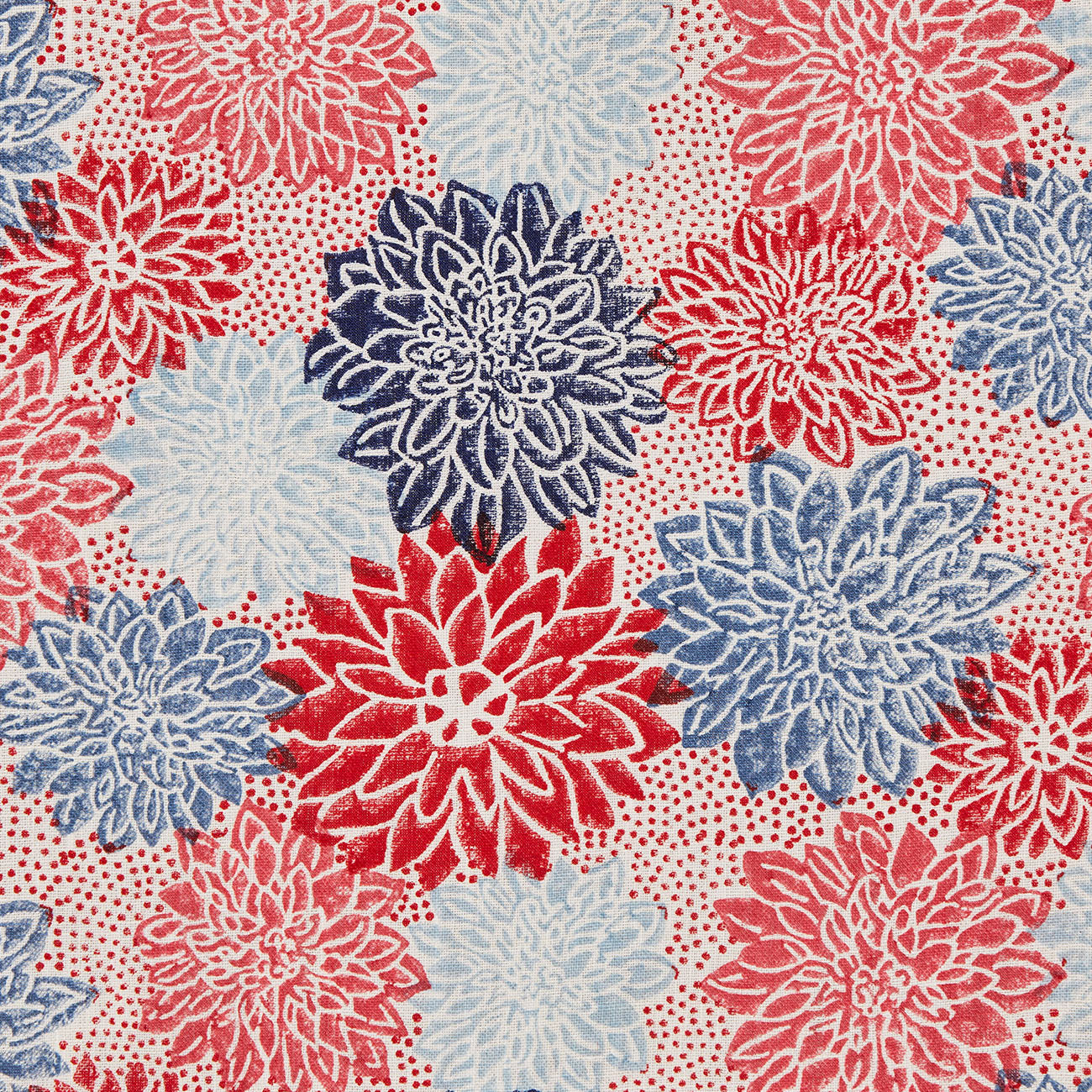 Premium Dahlia Block Printed Cotton Fabric - Crimson & Indigo Handmade Textile Sample for Home Decor, Quilting, and DIY Crafts