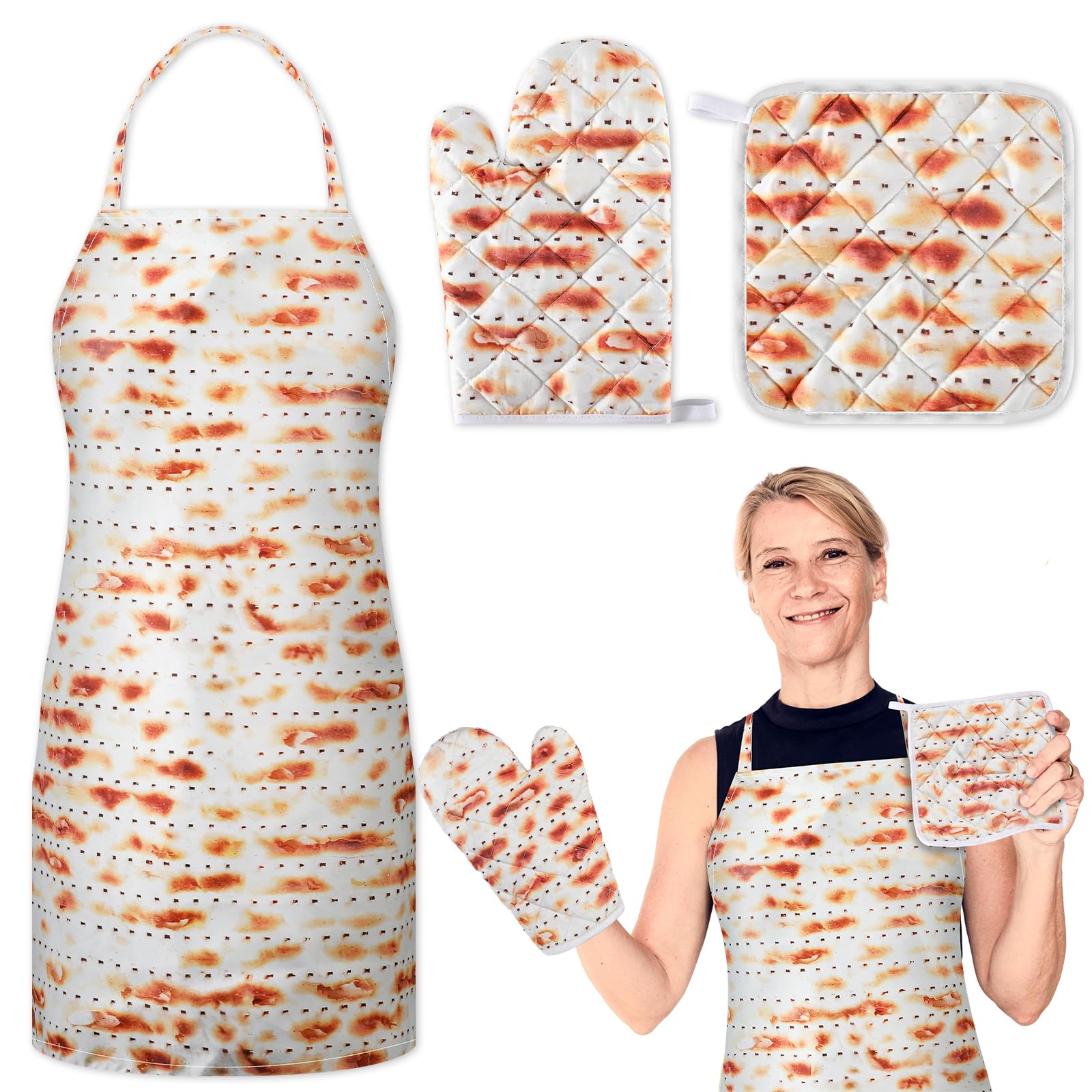 **Premium Passover Kitchen Accessories Set - Kosher Cooking Apron, Heat-Resistant Pot Holder & Oven Mitt - Perfect Passover Seder Gifts for Jewish Holidays (Matzah Baking & Traditional Meals)**    *(Use for: Passover meal preparation, Seder table setting, kosher cooking, matzah baking, holiday gifting & family gatherings)*