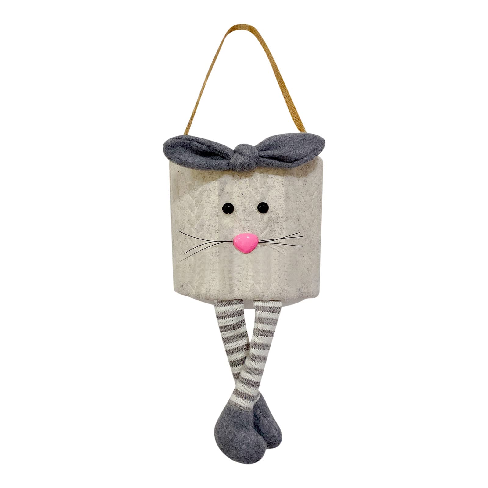 Easter Bunny Basket Bag - Portable Easter Egg Hunt Tote with Bow - Gray Rabbit Storage Basket for Candy, Eggs & Gifts - Perfect for Kids Easter Party Decor & Spring Celebrations