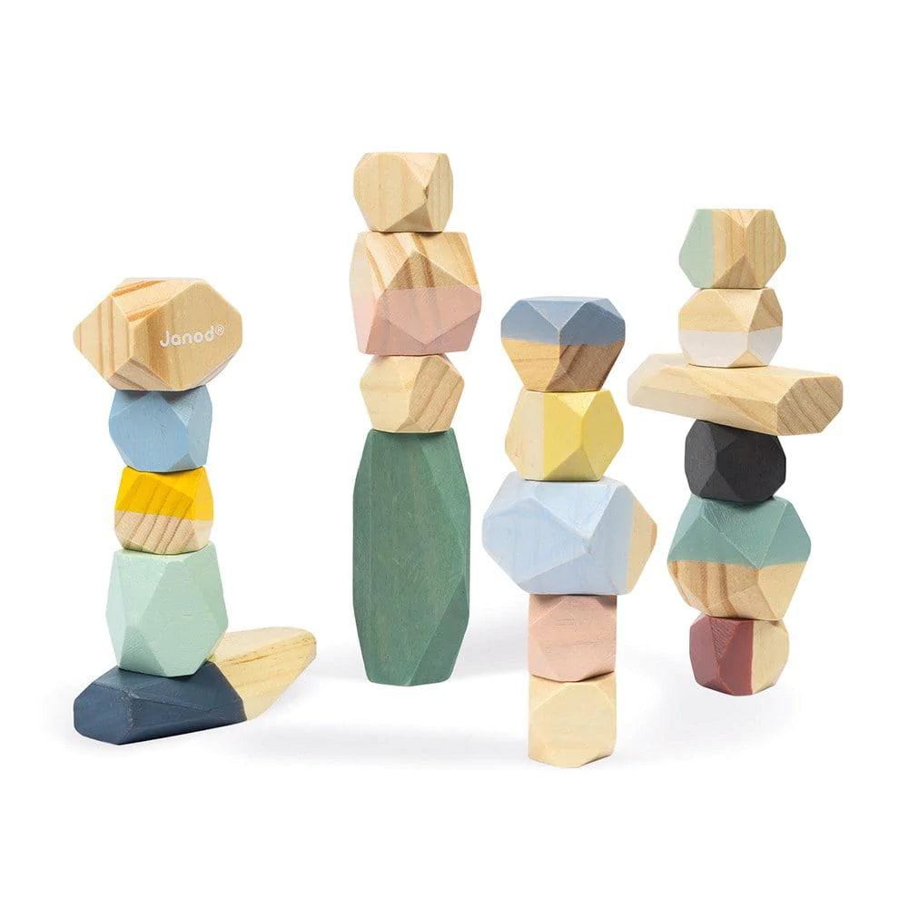 Janod Sweet Cocoon Stacking Stones - Wooden Balancing Game for Kids, Montessori Educational Toys for Toddlers - Perfect for Indoor Play, Birthday Gifts & Preschool Learning Activities