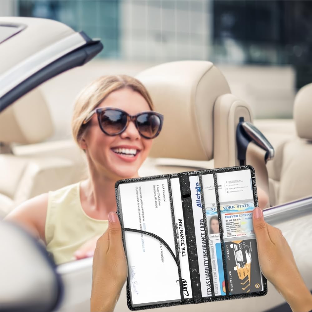 Car Registration and Insurance Card Holder - Vehicle Document Organizer for License, Insurance Cards & Paperwork - Perfect for Glove Box, Dashboard or Center Console Storage - Car Accessories Must-Have