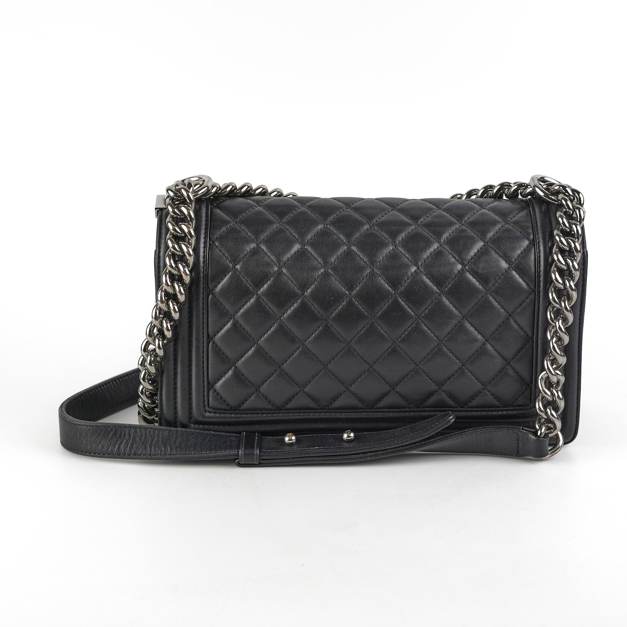 Chanel Old Medium Boy Bag Black Lambskin Leather - Luxury Crossbody Handbag for Women, Perfect for Evening Events & Date Nights