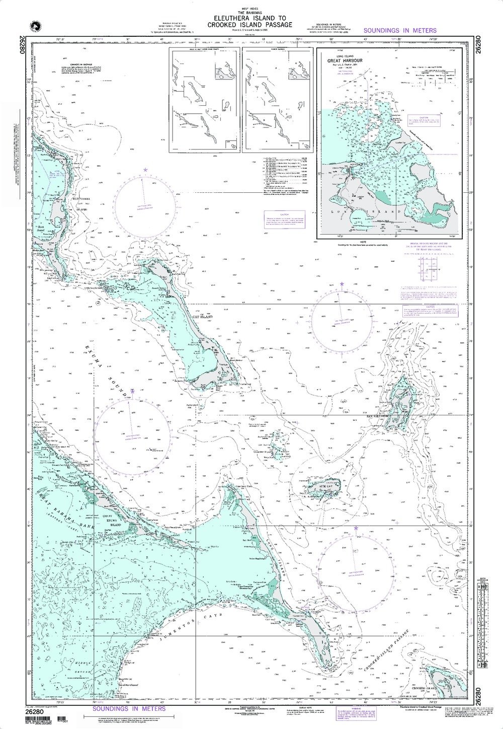 NGA Chart 26280: Eleuthera Island to Crooked Island Passage - Nautical Navigation Map for Bahamas Sailing & Boating Adventures