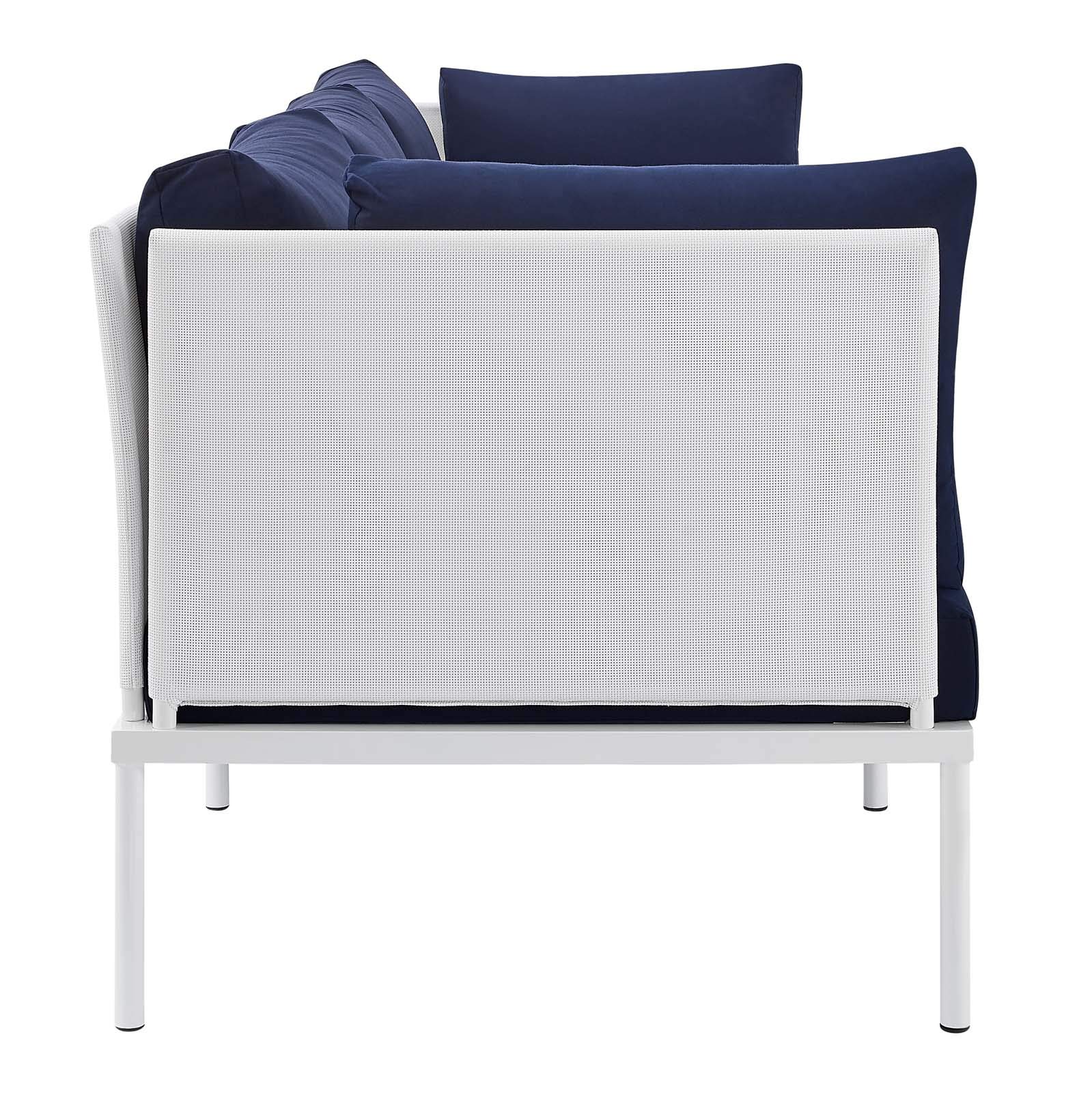 Modway EEI-4967-WHI-NAV Harmony Outdoor Patio Aluminum Sofa Set - White & Navy Blue Weather-Resistant Furniture for Backyard, Poolside & Garden Relaxation