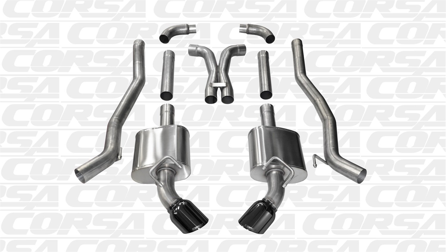 Corsa 14968BLK Performance Cat-Back Exhaust System - Dual Rear Exit with Black Twin Pro Series Tips (1 Pack) - Upgrade Your Car's Sound & Power for Street & Track Racing