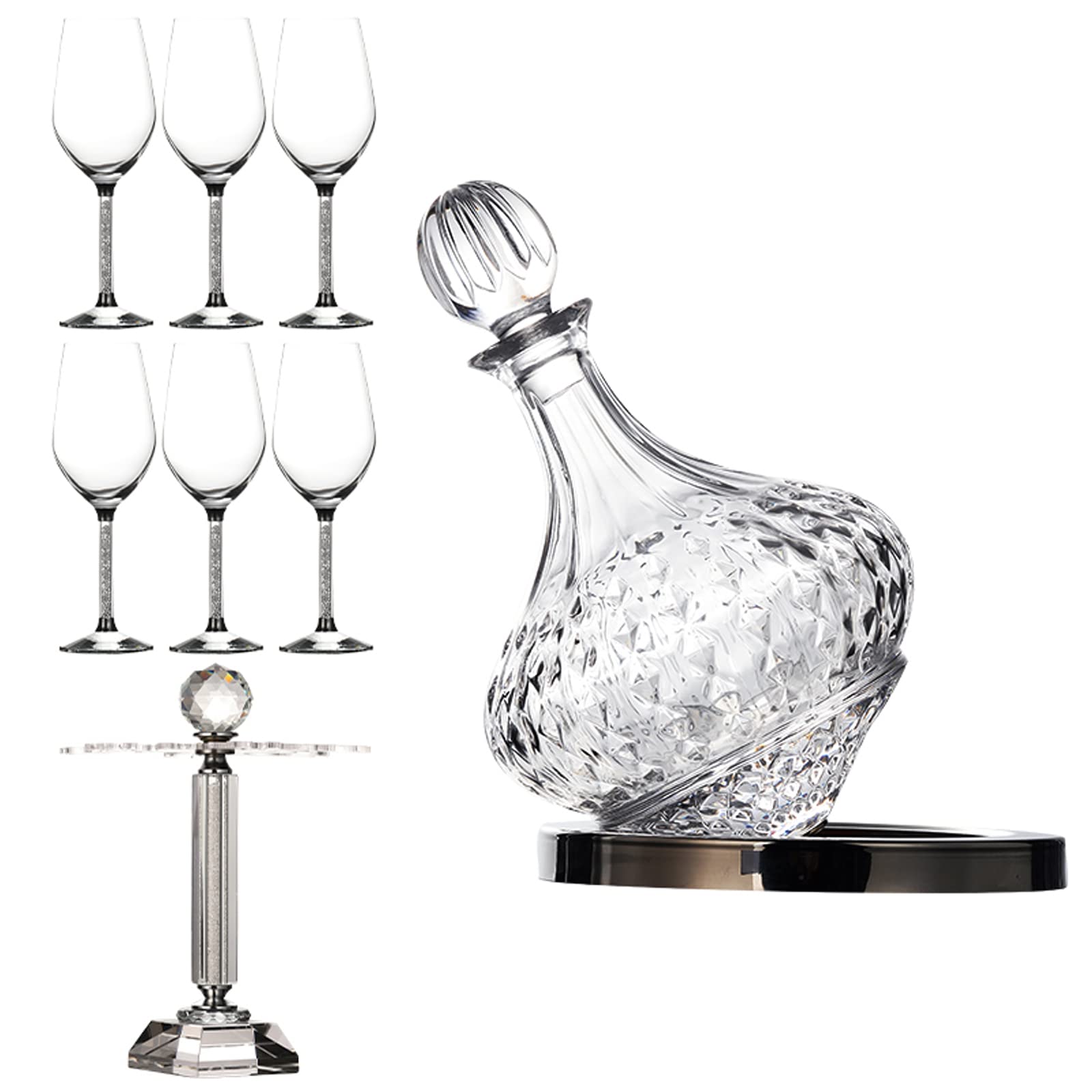 Premium Lead-Free Crystal Whiskey Decanter Set with 6 Red Wine Glasses & Holder - Elegant Scotch, Rum, Liquor & Spirits Decanter - Perfect Gift for Men (3 Styles) - Ideal for Home Bars, Dinner Parties & Special Occasions