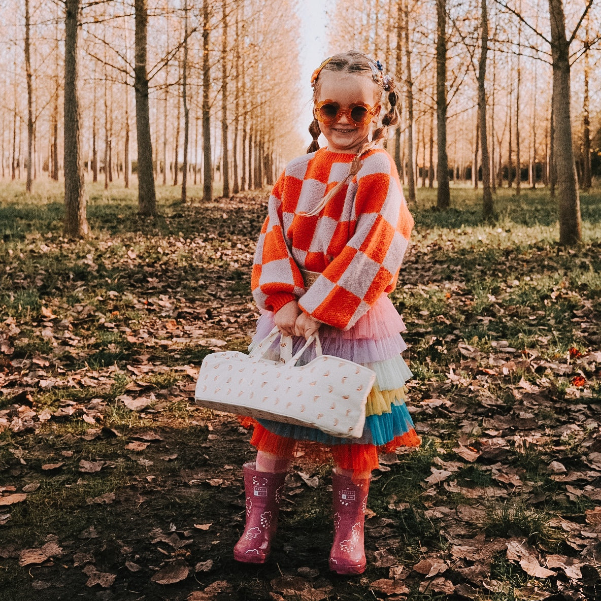 Dinkum Dolls Portable Baby Carry Cot with Vibrant Rainbow Print - Perfect for Travel, Napping & Outdoor Adventures