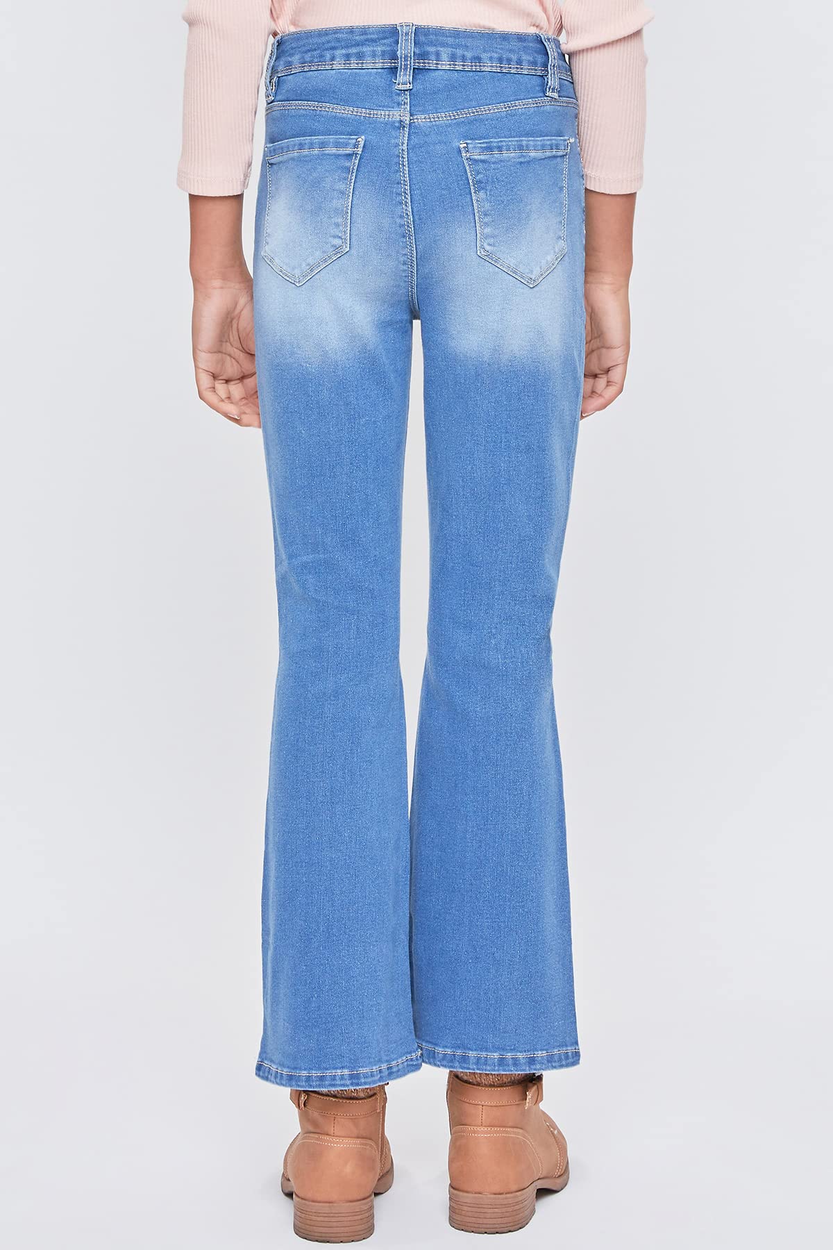 YMI Girls' Basic 1-Button Clean Hem Flare Jeans - Comfortable Stretch Denim Pants for School, Playdates & Casual Outfits
