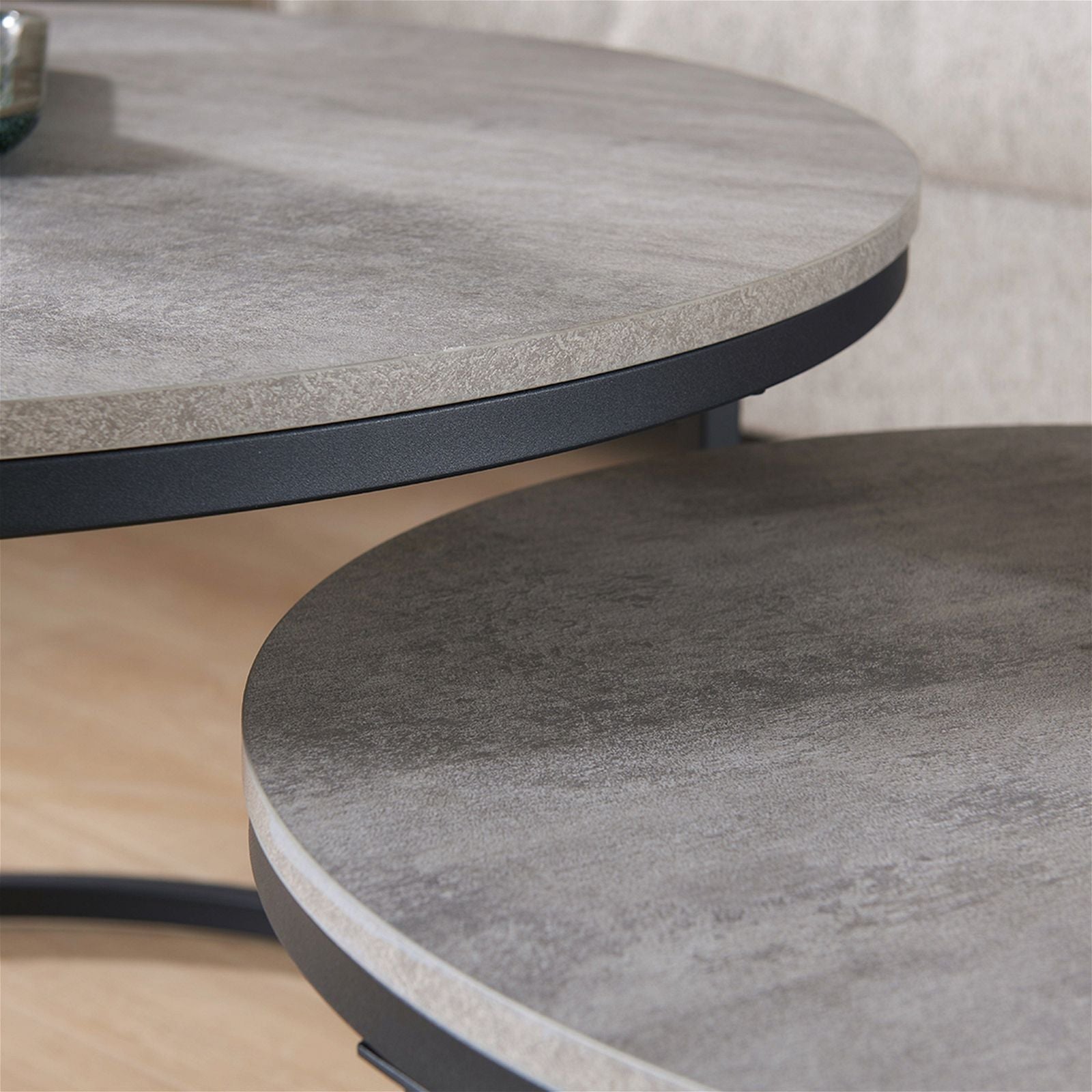 Censi ECHO 800 Nested Coffee Table Set - Modern Cement Finish Side Tables for Living Room, Lounge & Office Decor
