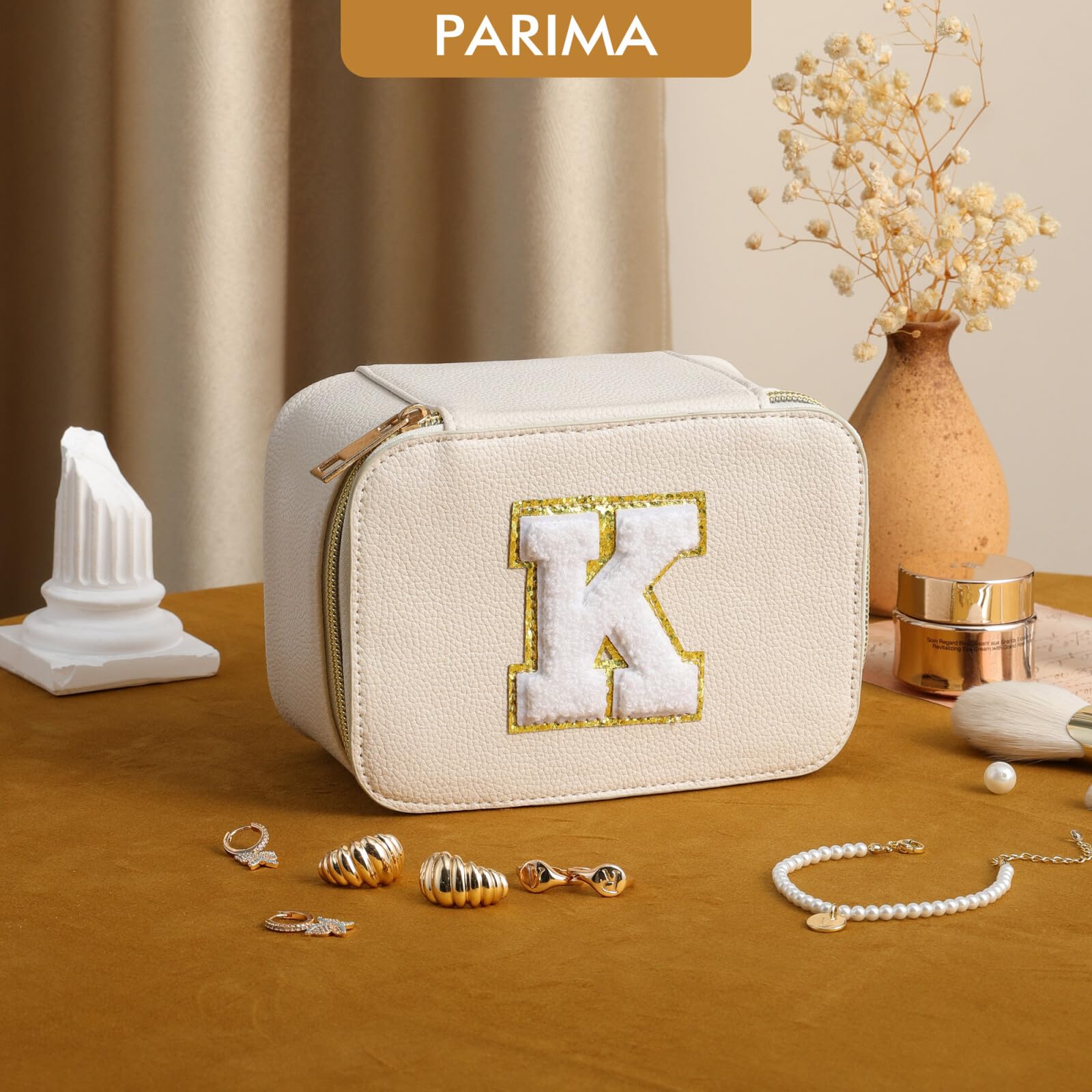 Personalized Initial Letter A Travel Jewelry Box & Makeup Organizer - White Christmas Gift for Women & Girls | Compact Jewelry Case for Travel Essentials | Perfect for Vacation, Bridal Shower & Birthday Presents