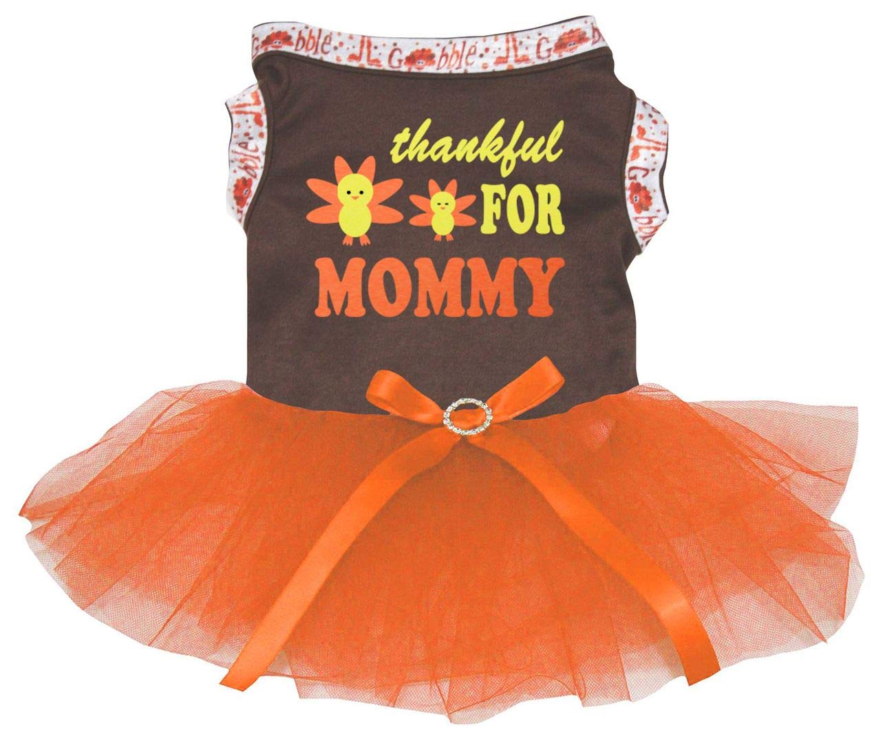 Petitebella Thankful Turkey Mommy Puppy Dog Dress - Brown & Orange XS | Cute Thanksgiving Outfit for Small Dogs | Perfect for Holiday Photos & Family Gatherings
