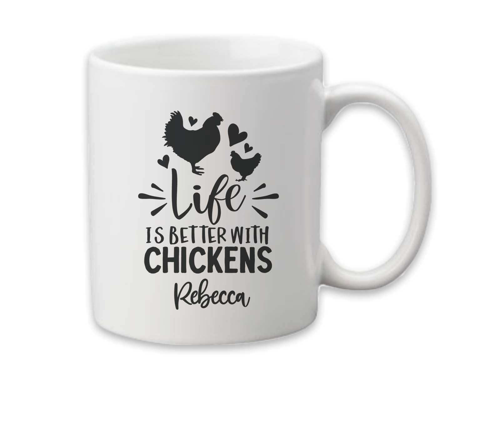 Personalized 'Life is Better with Chickens' Coffee Mug - Funny Chicken Themed Ceramic Cup for Chicken Lovers, Backyard Farmers & Poultry Enthusiasts - Perfect Gift for Chicken Lady, Chicken Mom or Poultry Farmer - Great for Morning Coffee, Tea or Farmhouse Decor