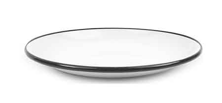 Vintage Style Enamelware Coupe Plate Set of 4 - 8 Inch Black Rimmed Dinner Plates for Camping, Picnics & Rustic Home Decor