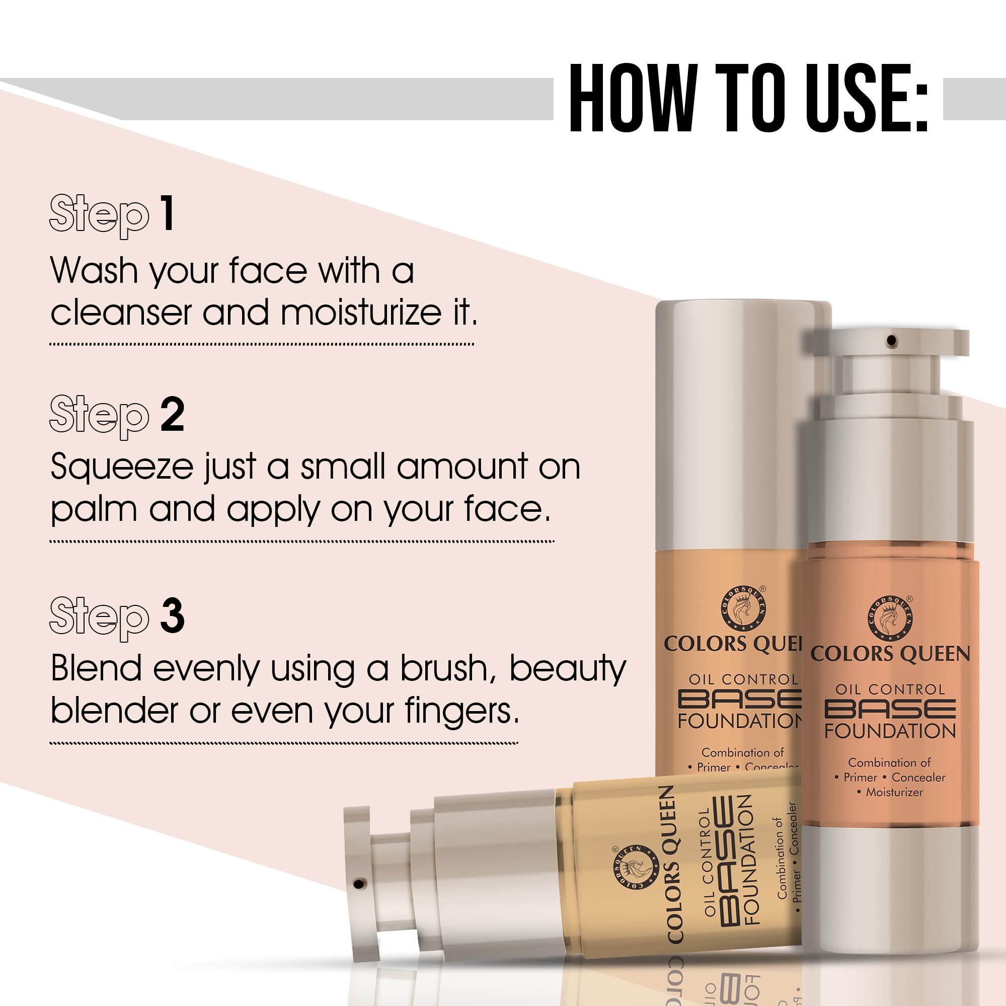 Colors Queen Oil Control Liquid Foundation with Primer, Concealer & Moisturizer | Skin Brightening Water-Resistant Dewy Finish Makeup (02 Natural, 30ml) | Perfect for Daily Wear, Special Occasions & Long-Lasting Coverage