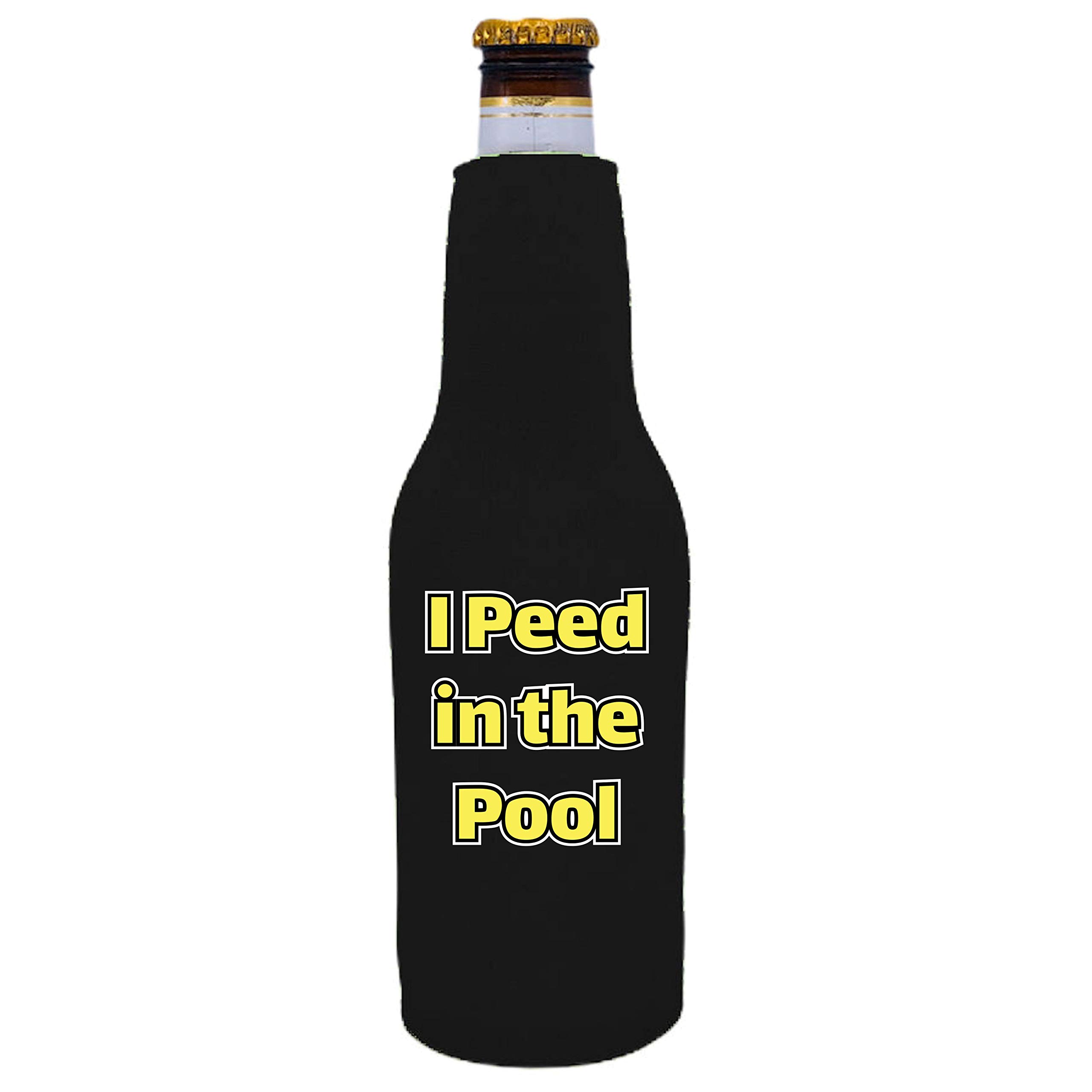 Funny I Peed in the Pool Beer Bottle Coozie - Black Insulated Can Cooler for Pool Parties, Beach Outings & Summer BBQs