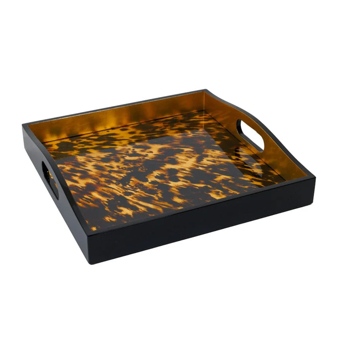 Handmade Tortoiseshell Lacquer Square Tray - Elegant Decorative Serving Tray for Coffee Table, Vanity & Home Decor | Perfect for Jewelry Display, Tea Service & Bathroom Organization