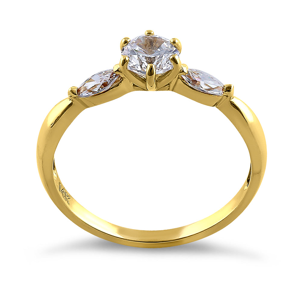 14K Yellow Gold Round & Marquise Cut Cubic Zirconia Engagement Ring for Women - Perfect for Proposals, Anniversaries & Special Occasions