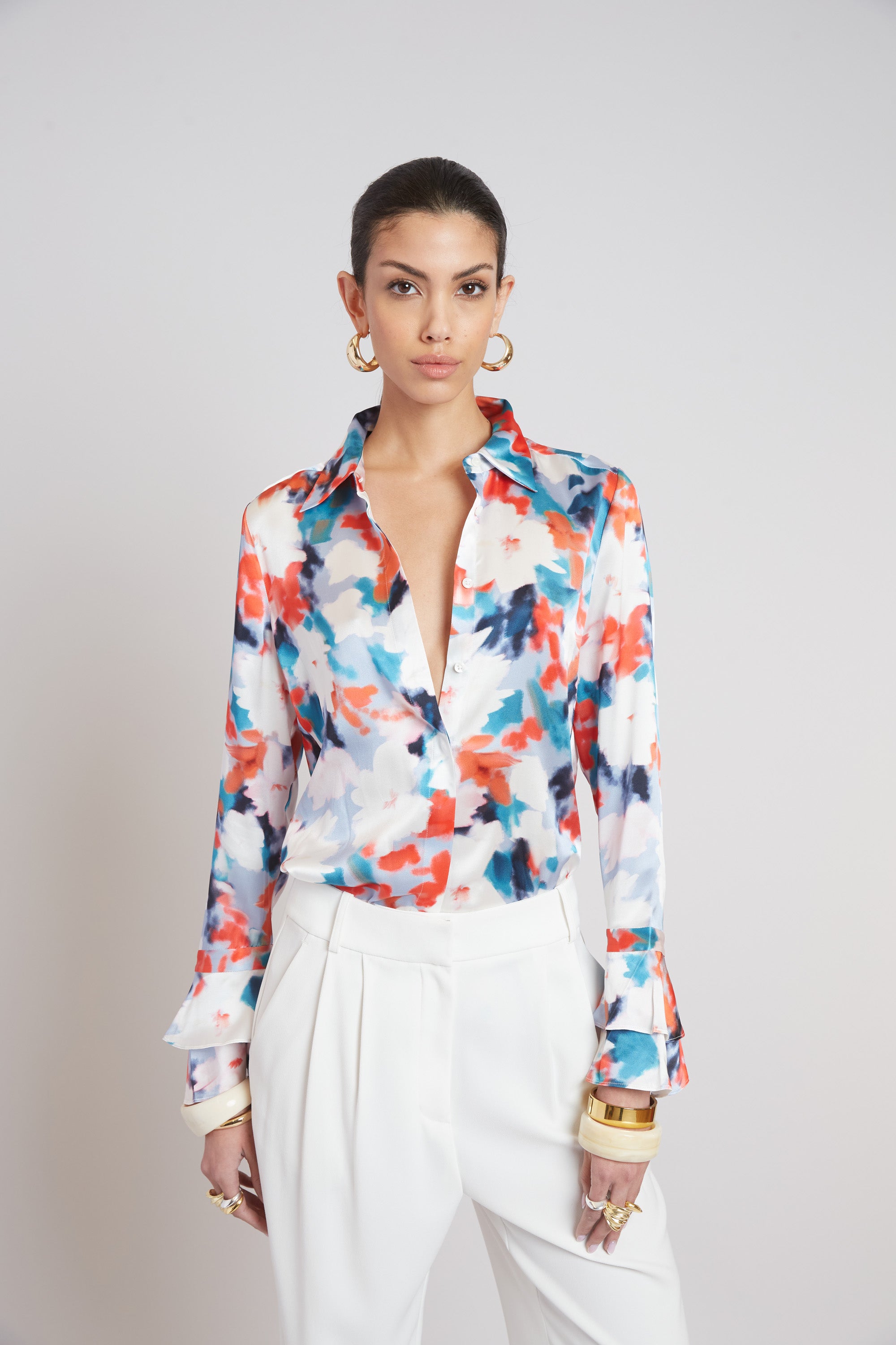 Silk Monet Garden Shirt - Elegant Floral Print Blouse for Women | Perfect for Spring Outfits, Garden Parties & Special Occasions
