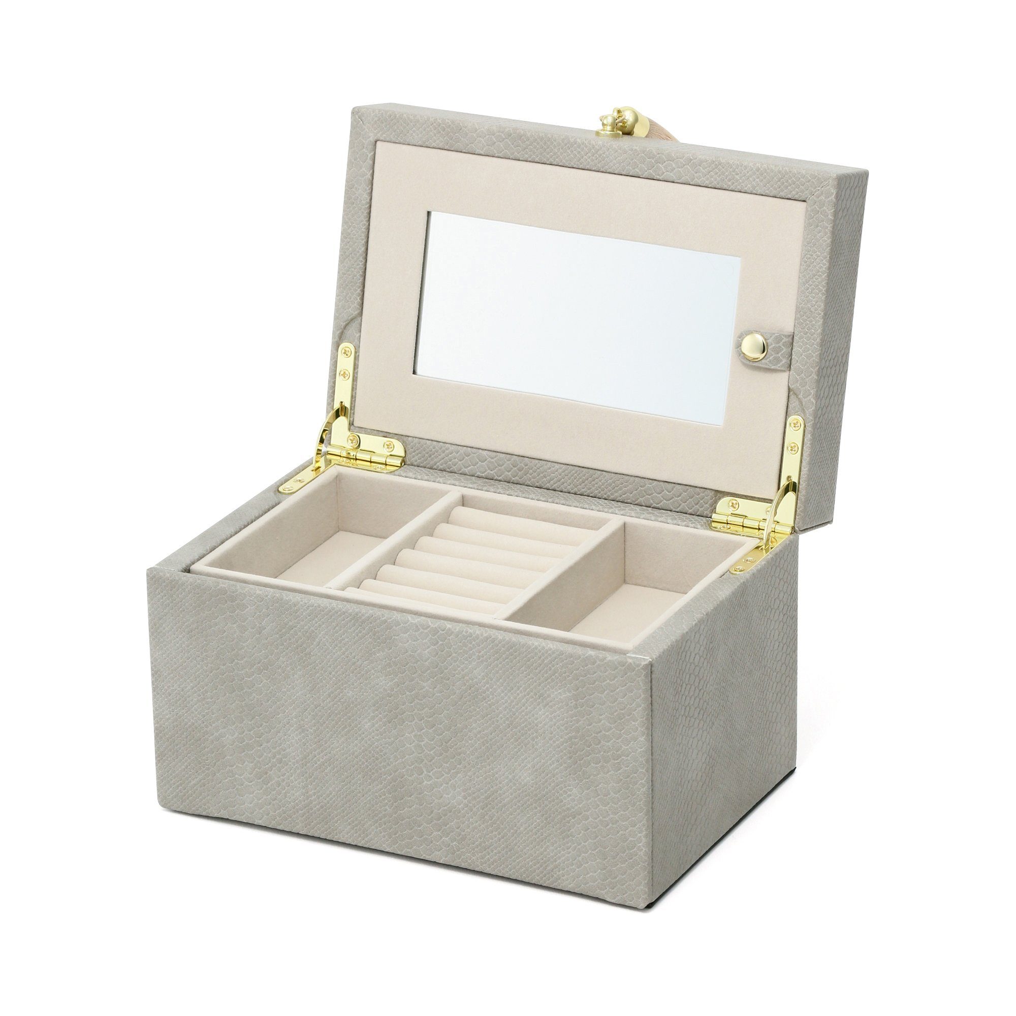 Flavia Small Gray Jewelry Box - Elegant Storage for Rings, Necklaces & Earrings | Perfect for Travel & Home Organization