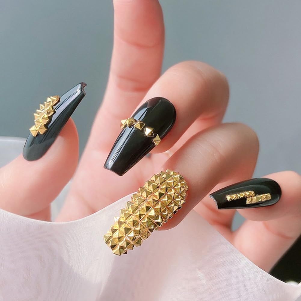 Punk Nail Rivets 3 Sizes - Gold Flatback Spike Studs for DIY Manicure & Nail Art