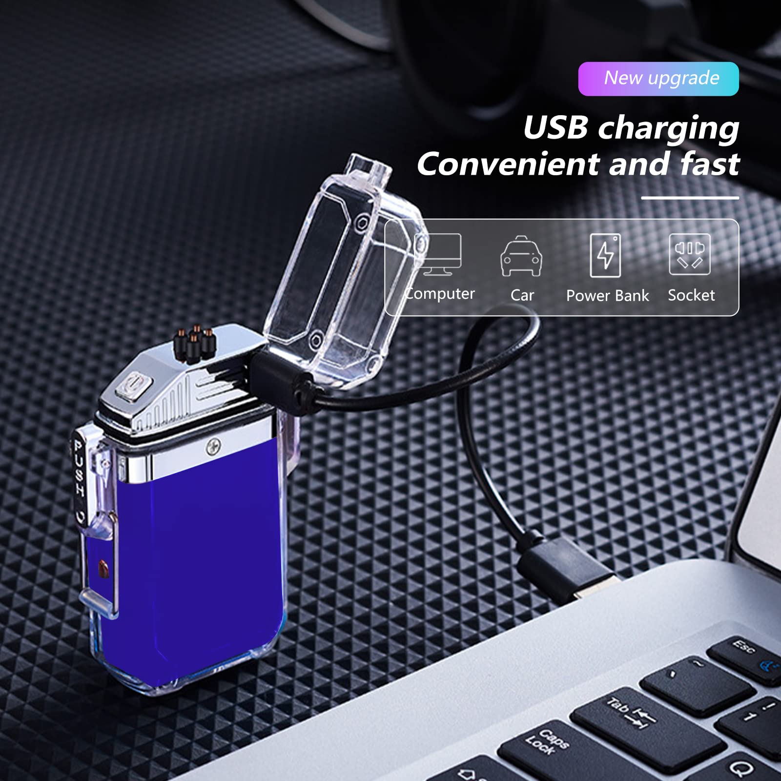 SKRFIRE Arc Electric Lighter - USB Rechargeable, Waterproof & Windproof Plasma Lighter for Outdoor Use - Perfect for Candles, Camping, BBQ, Fireworks & More (Blue)