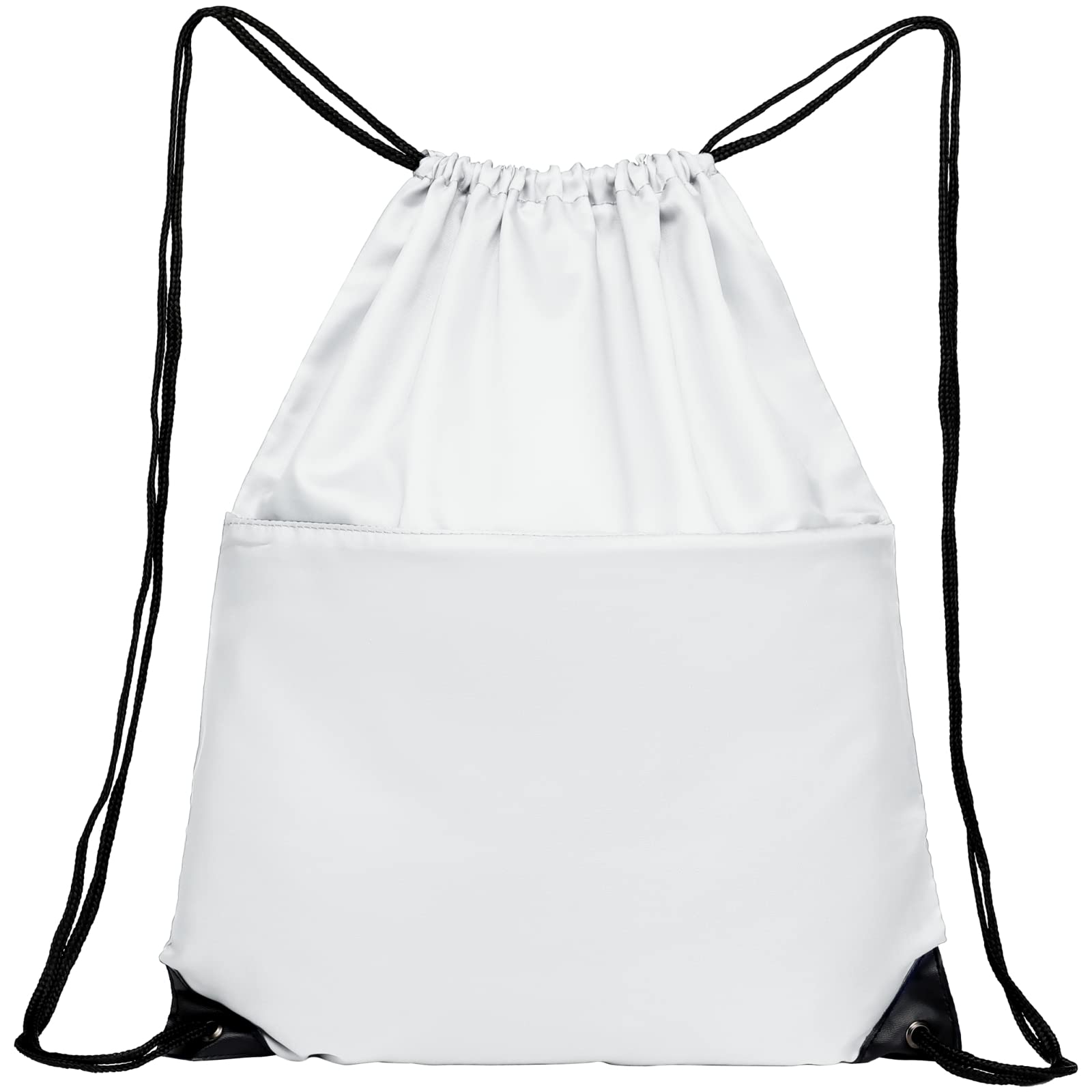 Lightweight Drawstring Backpack - 210D Nylon Foldable Gym Bag with Zipper Side Pocket for Men & Women | Perfect for Sports, Travel, School & Outdoor Activities (White)