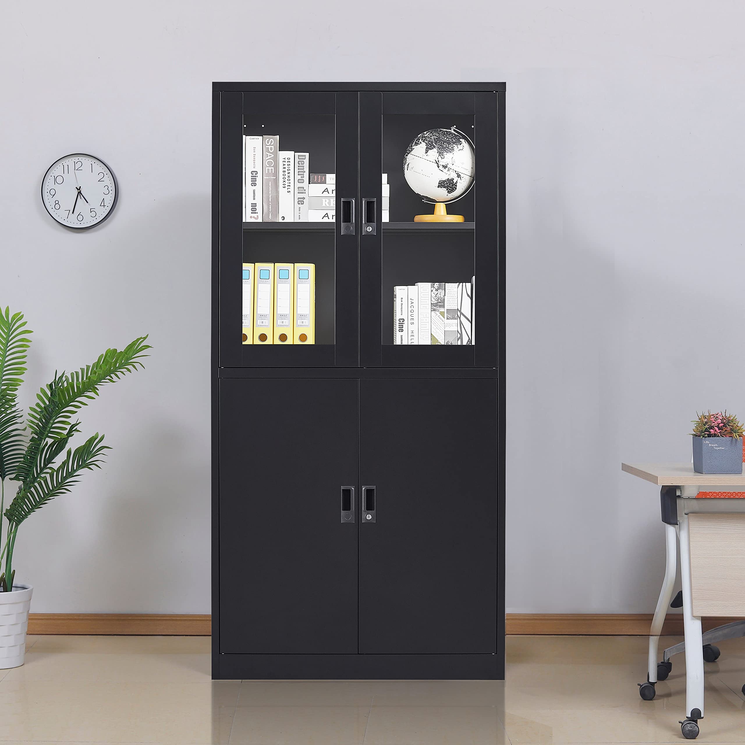 Black Metal Storage Cabinet with Glass Doors - 71