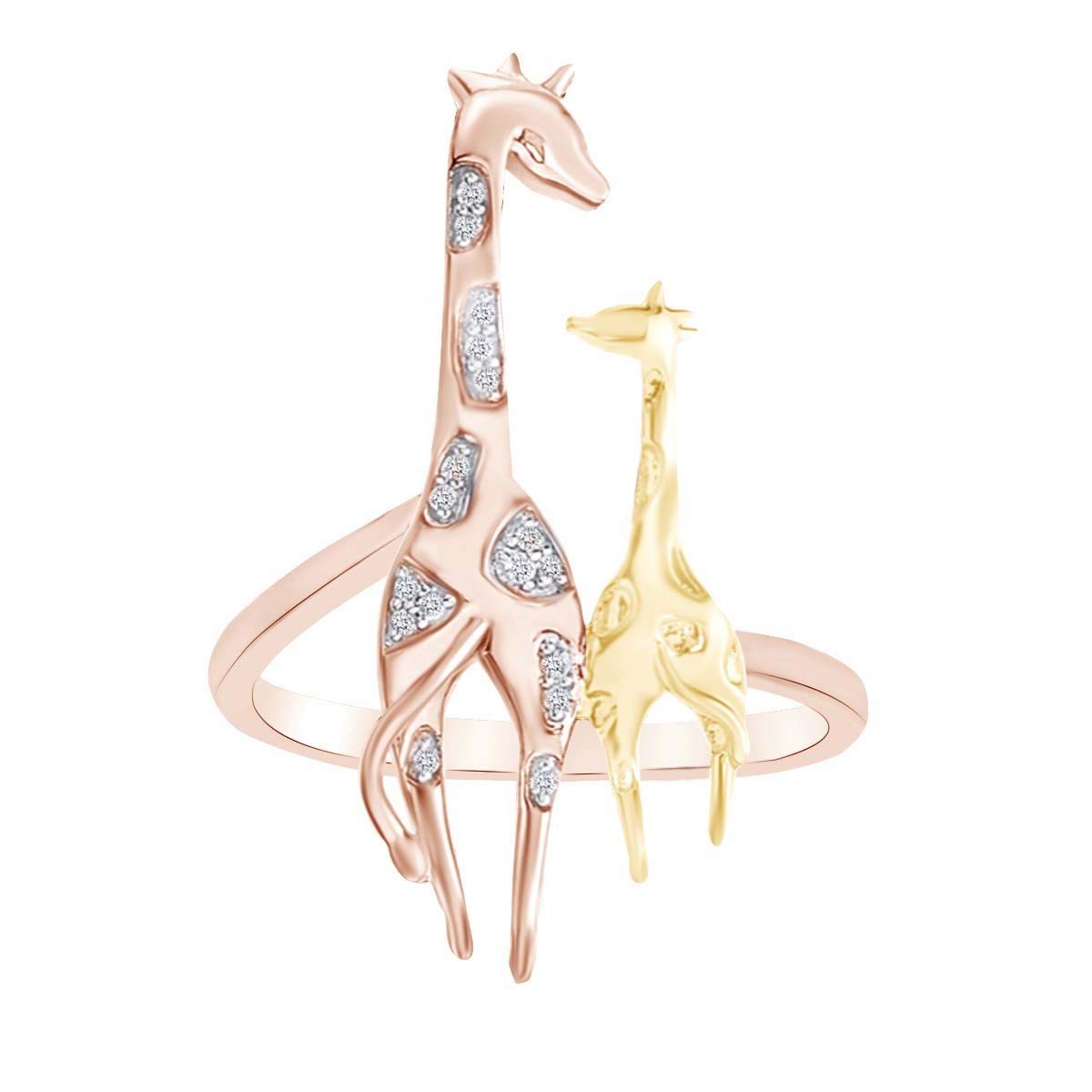 0.05 Cttw Round White Natural Diamond Accent Giraffe Ring in 14k Gold Over Sterling Silver - Elegant Animal Jewelry for Women, Perfect Gift for Birthday, Anniversary & Special Occasions