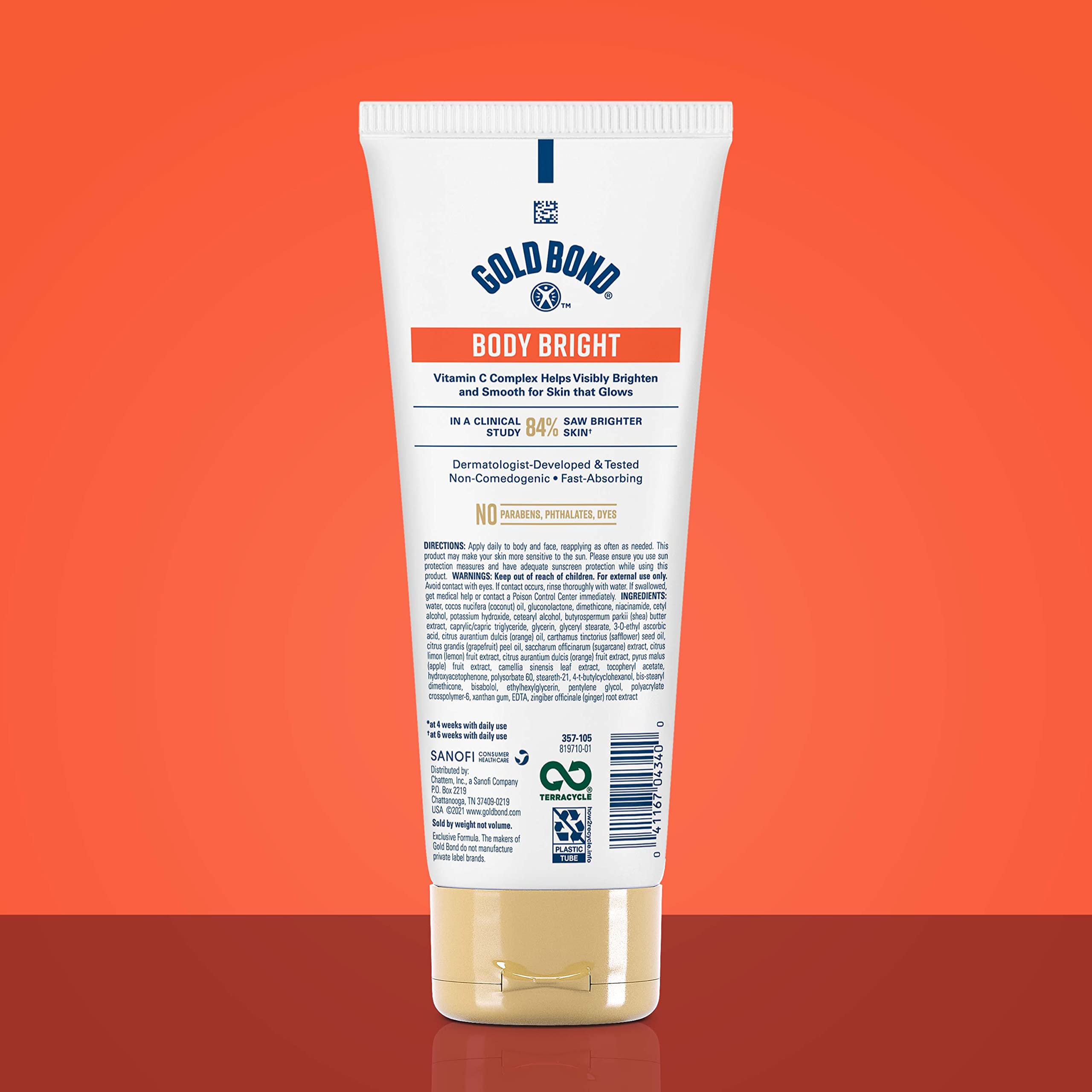 Gold Bond Body Bright Daily Body & Face Lotion with Vitamin C - 8 oz Moisturizing Cream for Dry Skin, Brightening & Hydrating - Perfect for Daily Skincare Routine & Post-Shower Use