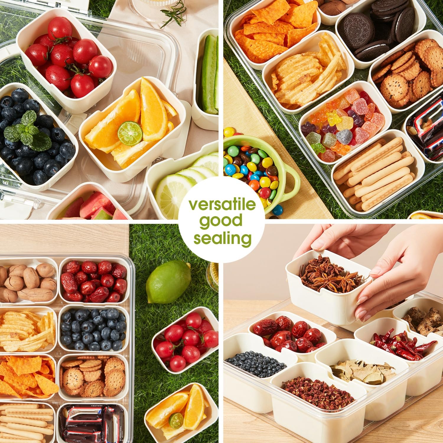 Snackle Box Container with Lid and Handle - Divided Serving Platters for Candy, Fruit, and Treats - Portable and Versatile Snackle Box - Perfect for Picnics, Parties, and On-the-Go Snacking