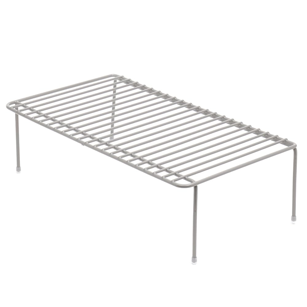 Heavy Duty Vinyl Coated Steel Kitchen Cabinet Organizer - Smart Corner Storage Shelf & Raised Counter Rack - Medium Size Silver | Perfect for Small Kitchen Organization & Pantry Storage