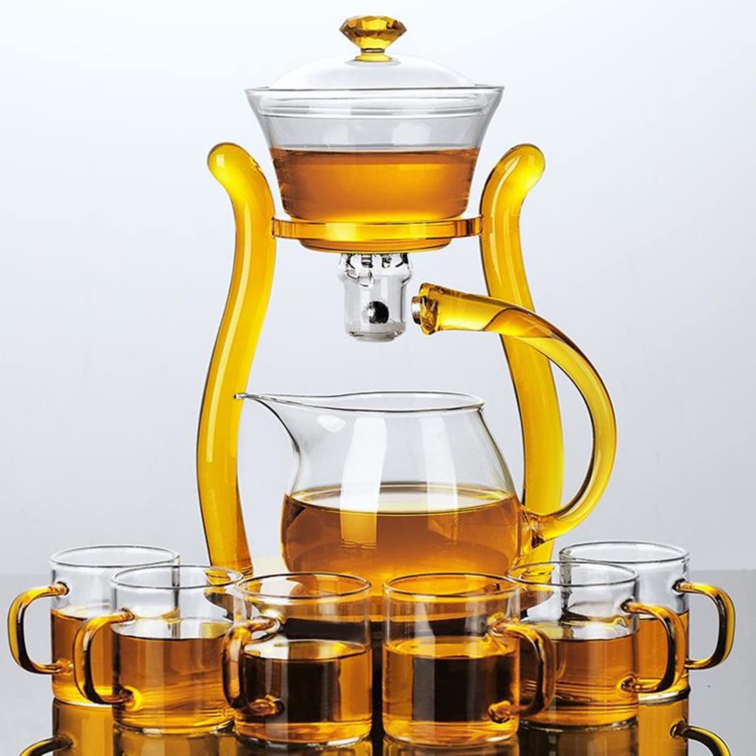 Premium RORA Heat-Resistant Glass Tea & Coffee Set with Magnetic Water Diversion & Rotating Cover - Semi-Automatic Lazy Teapot for Kungfu Tea Brewing & Coffee Making - Perfect for Home, Office & Gift Giving